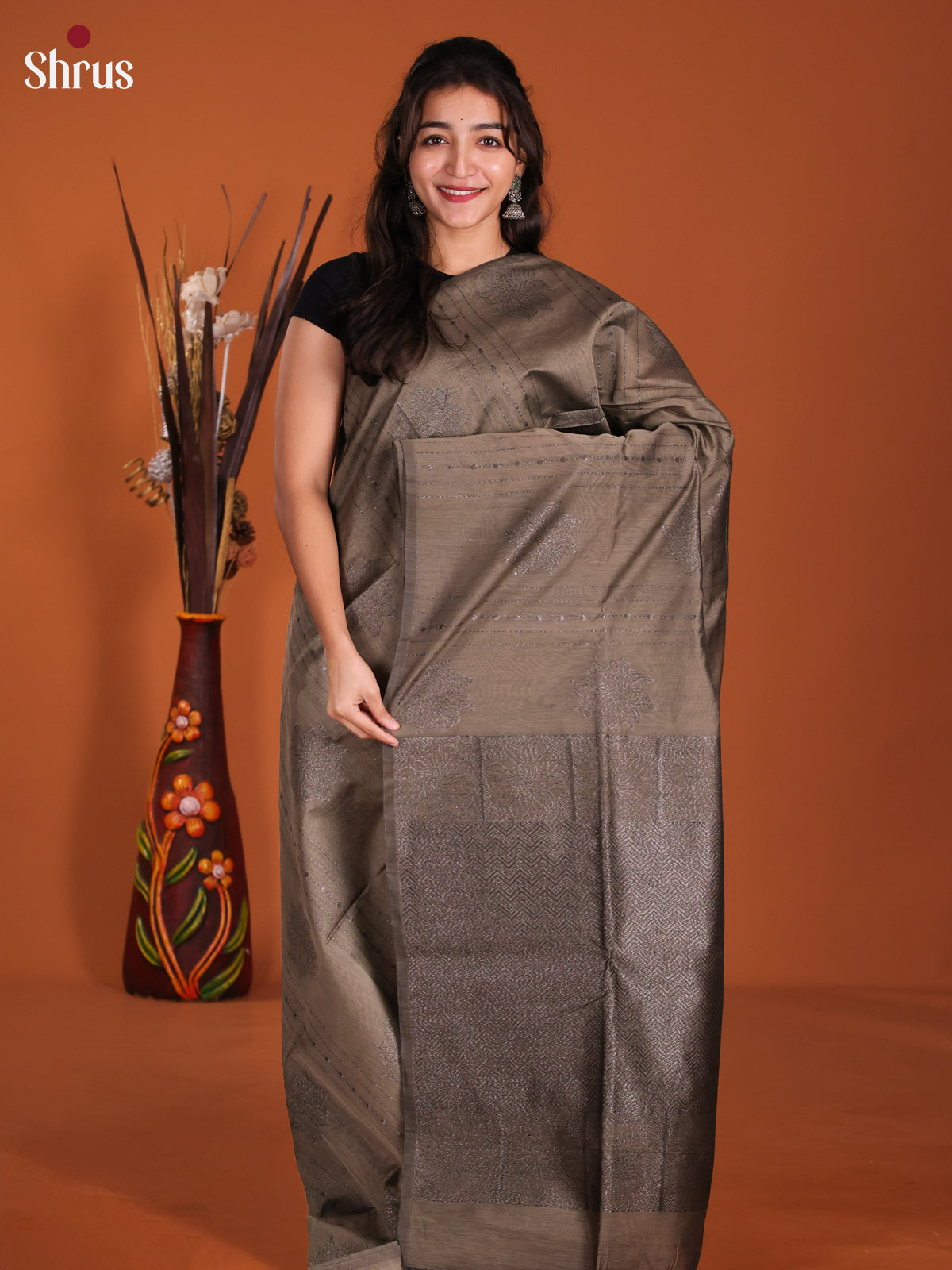 Grey - Semi Silkcotton Saree -DKS26385 - Shop on Shrus.com