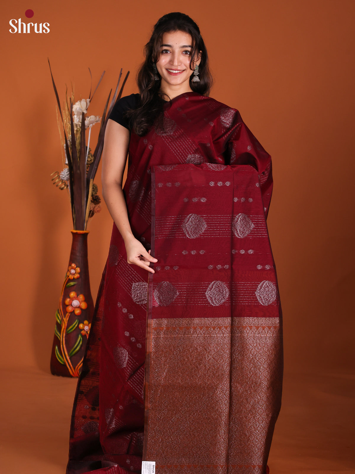 Maroon -DKS26401 - Semi Silkcotton Saree