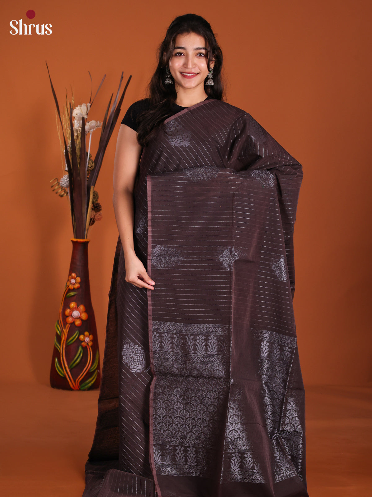 Brown - Semi Silkcotton Saree - DKS26414