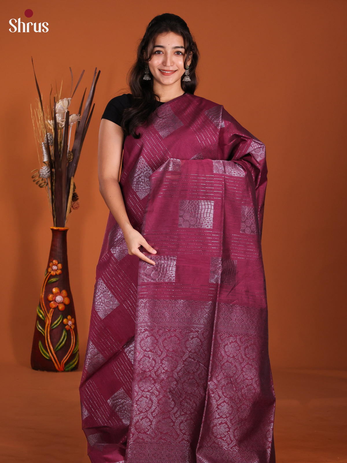 Maroon- Semi Silkcotton Saree -DKS26418