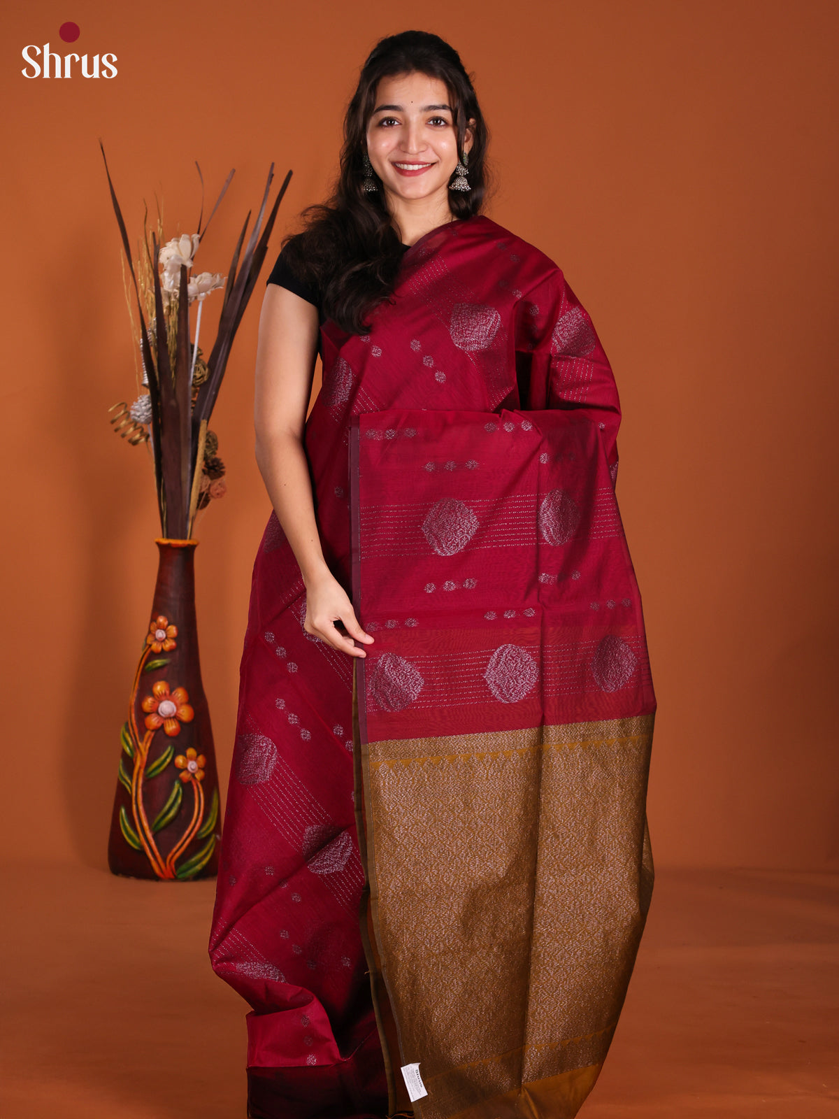 Maroon & Mustard - DKS26422 - Semi Silkcotton Saree