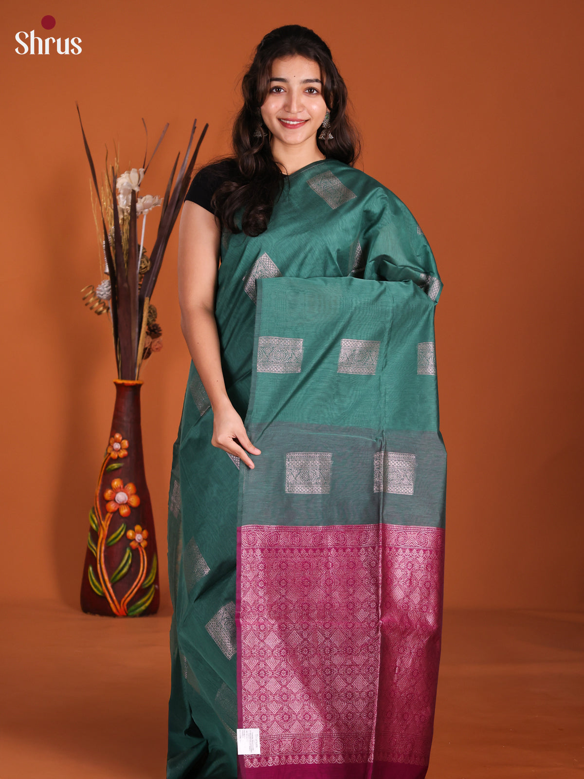 Green & Maroon - Semi Silkcotton Saree-DKS26482