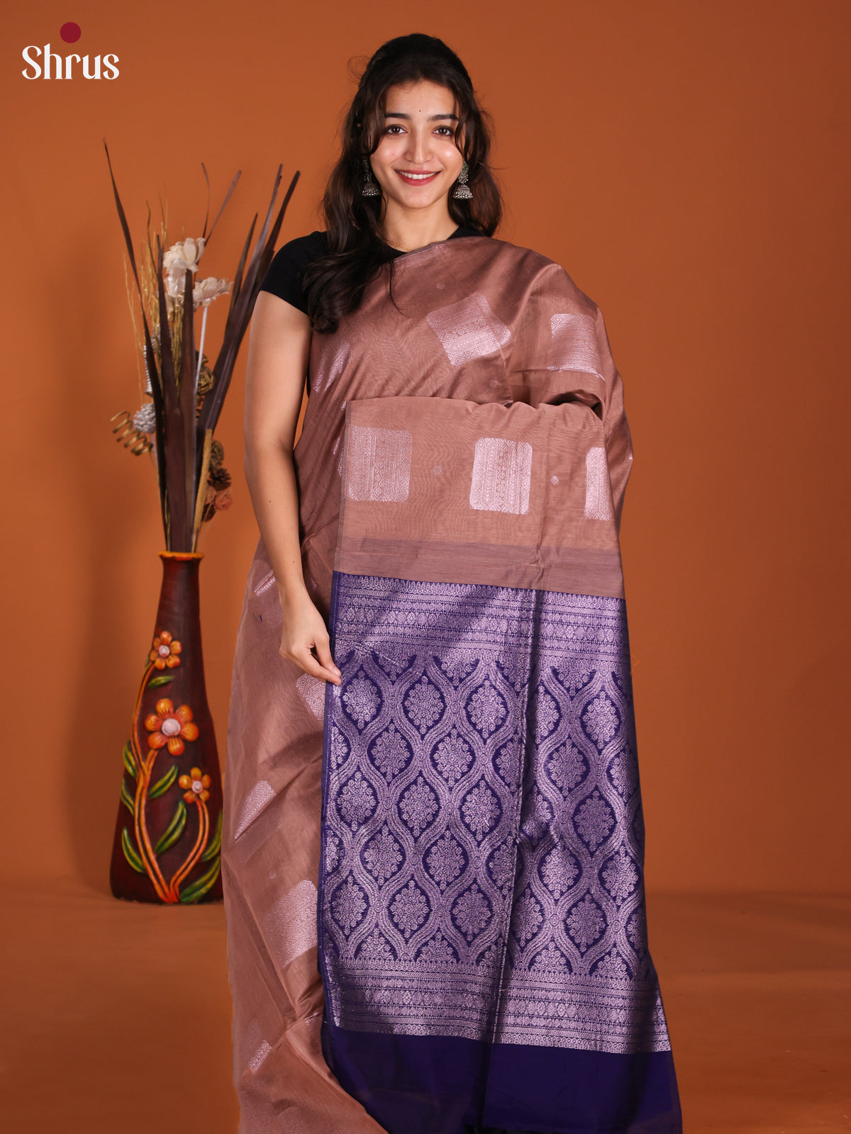 Brown & Blue - Semi Silkcotton Saree- DKS26504