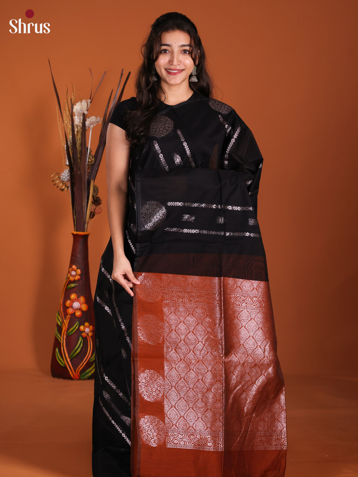 Black & Brick - Semi Silkcotton Saree- DKS26521 - Shop on Shrus.com