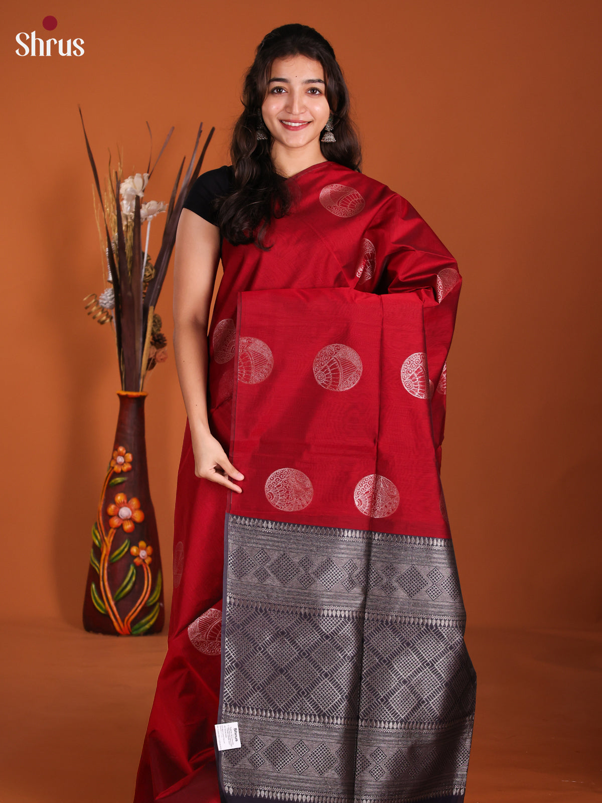 Red & Blue - Semi Silkcotton Saree- DKS26525 - Shop on Shrus.com