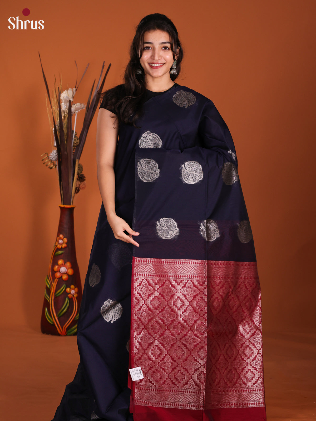 dark Blue & Red - Semi Silkcotton Saree -DKS26548 - Shop on Shrus.com