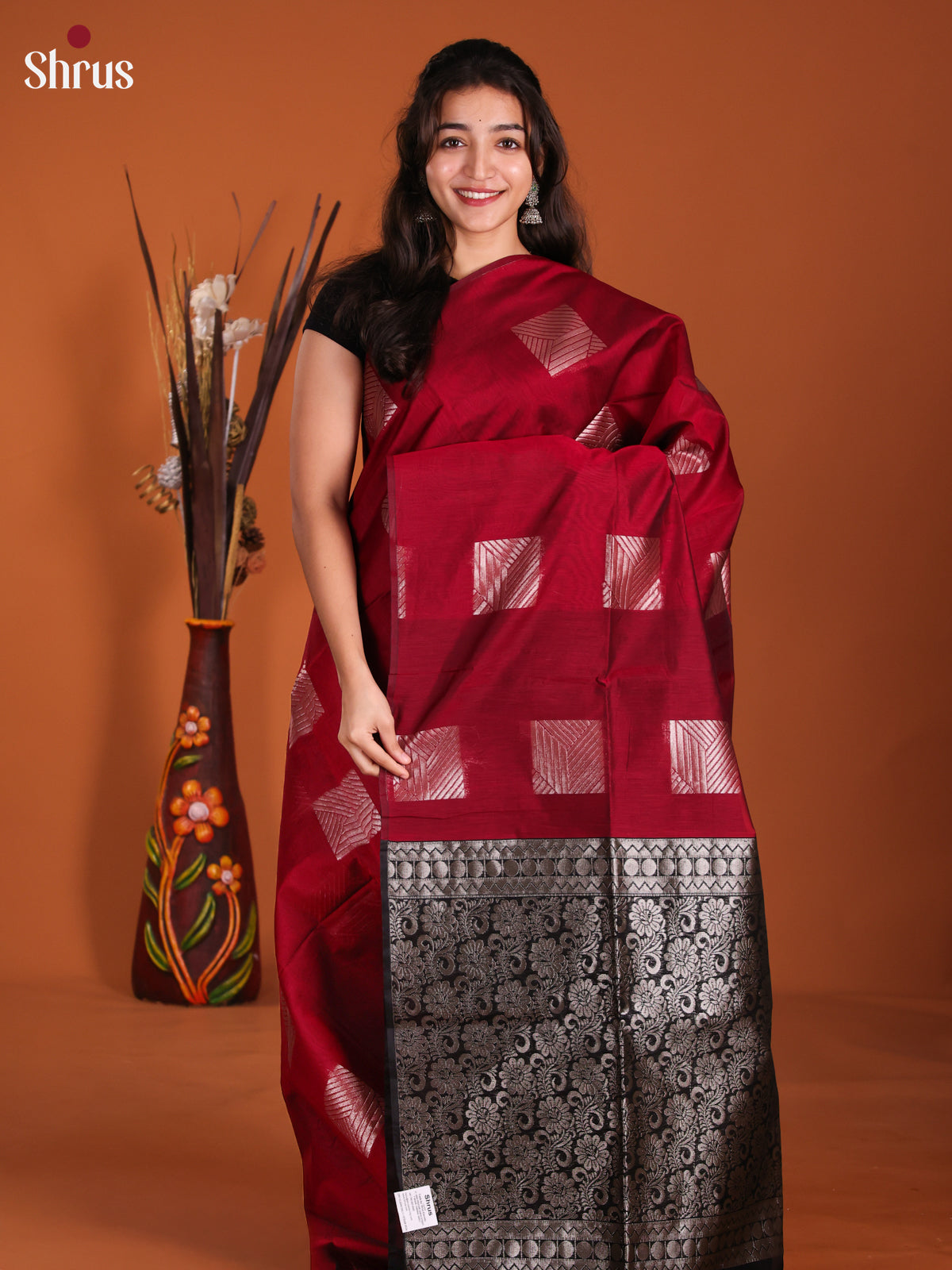 Red & Black - Semi Silkcotton Saree- DKS26549