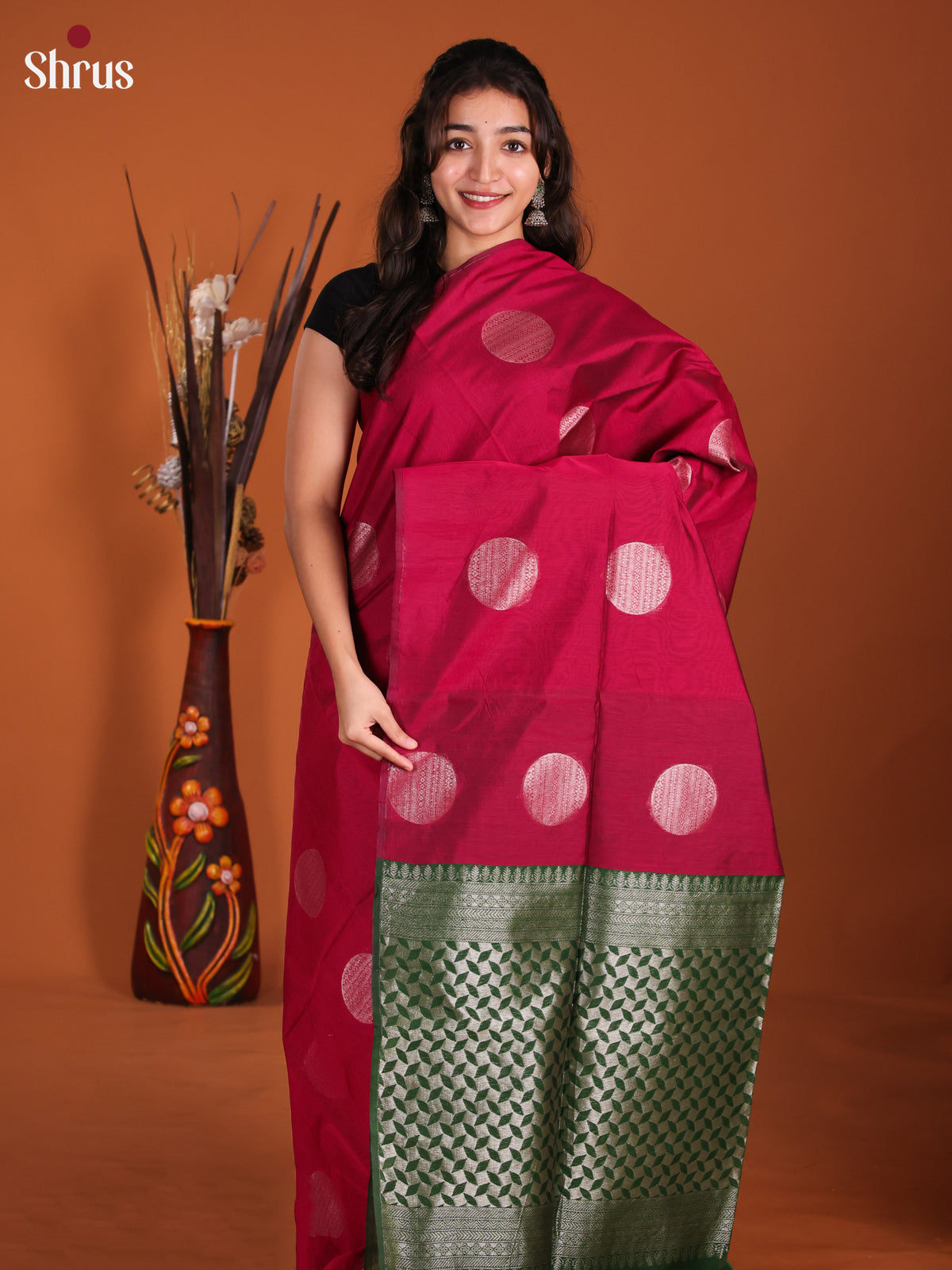 Red & Green - Semi Silkcotton Saree- DKS26559 - Shop on Shrus.com