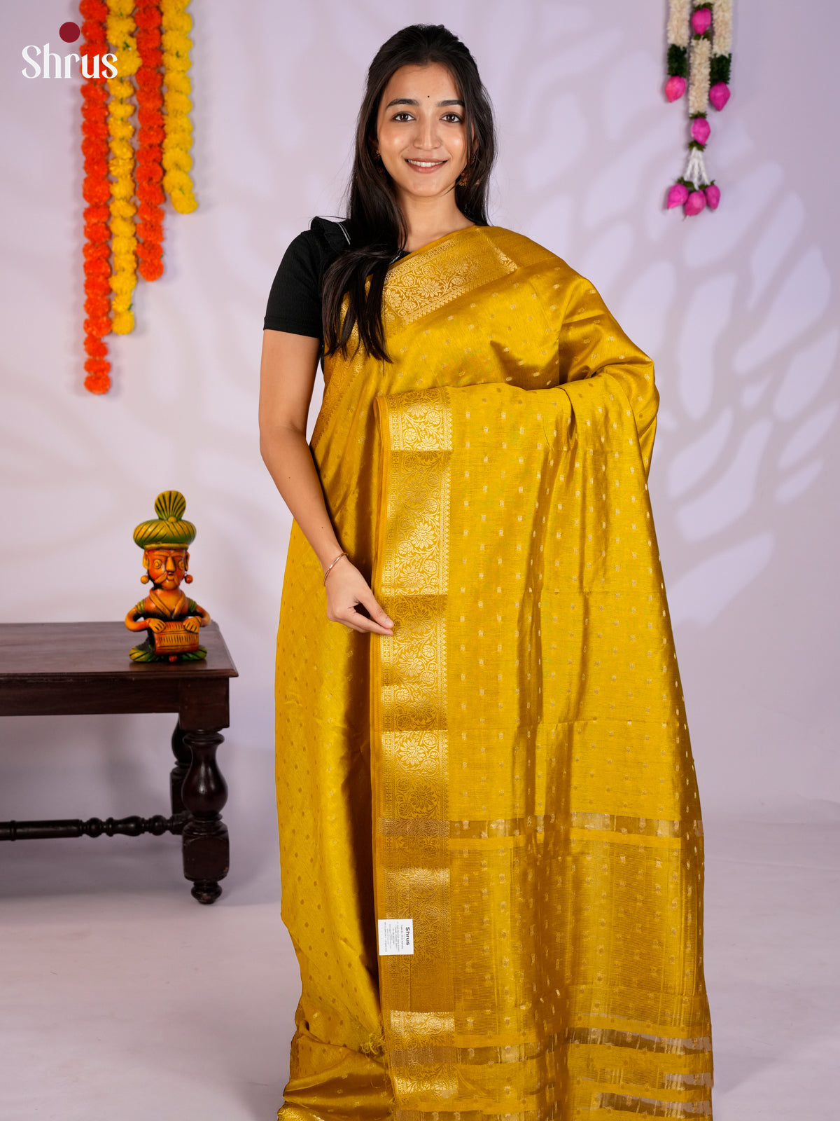 Mustardy Green - Semi Rawsilk Saree