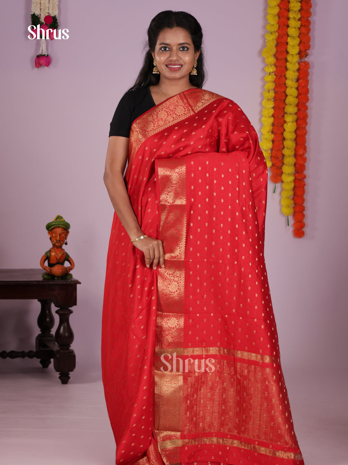 Red- Semi Rawsilk Saree