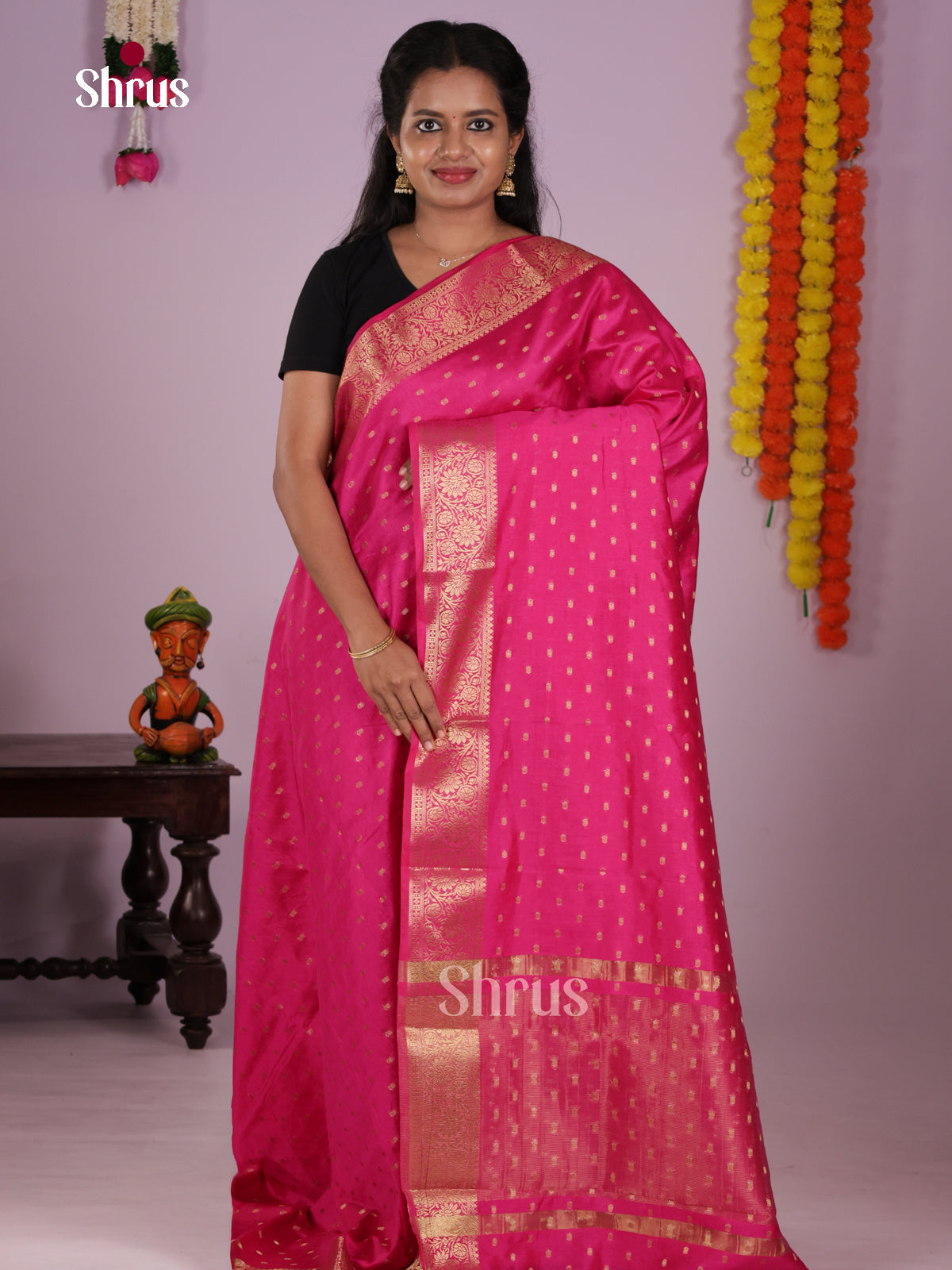 Pink - Semi Rawsilk Saree