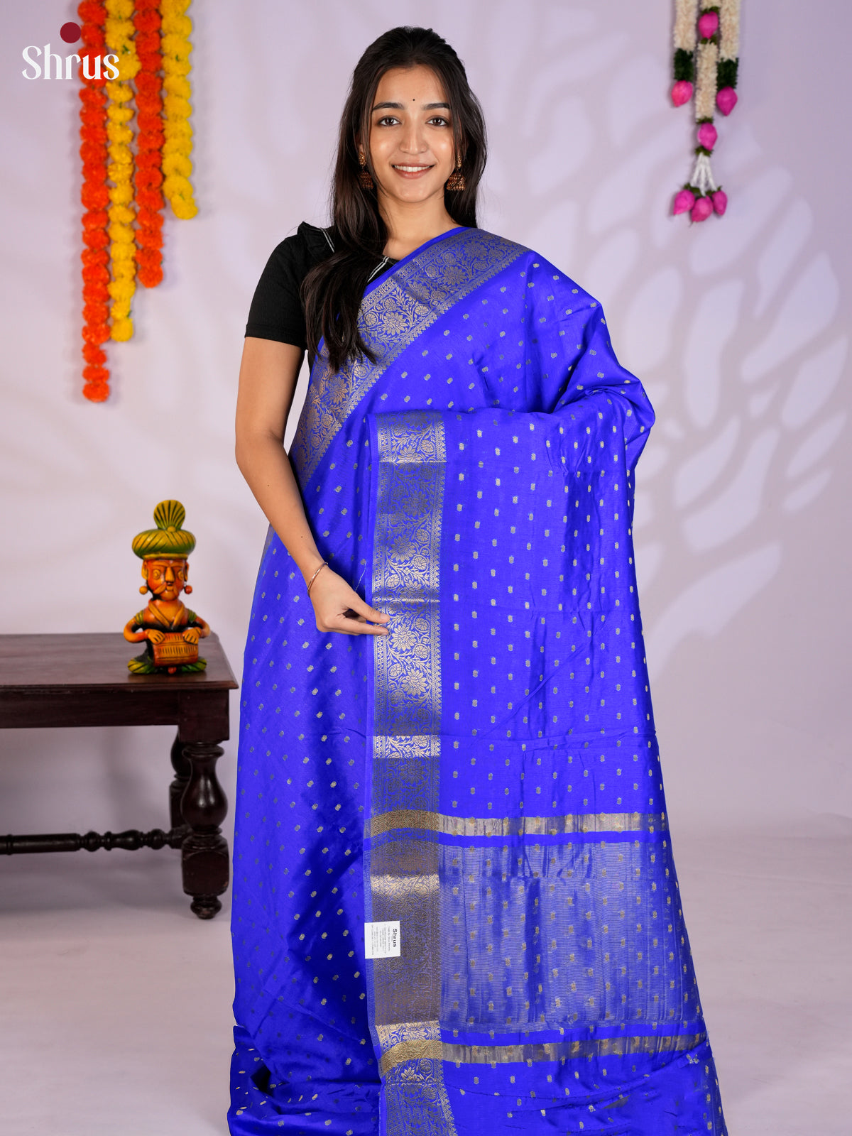 Blue - Semi Rawsilk Saree
