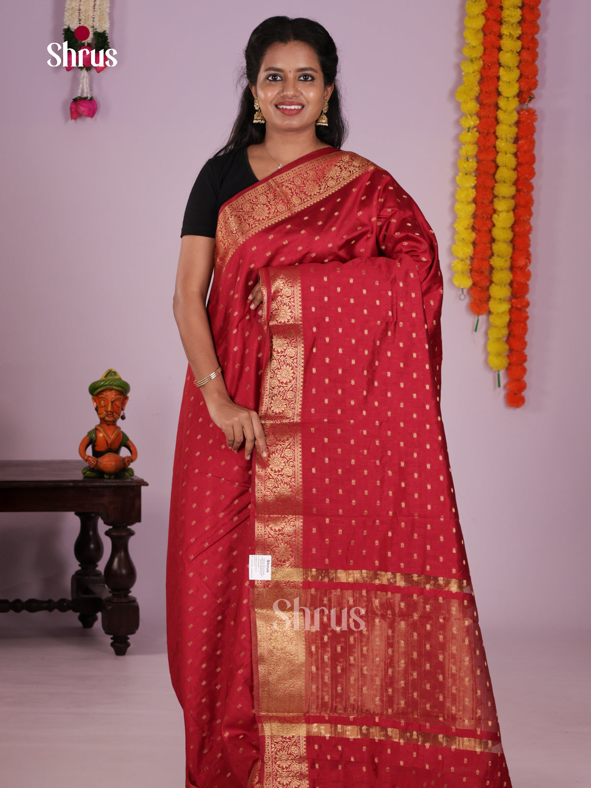 Red - Semi Rawsilk Saree - Shop on Shrus.com