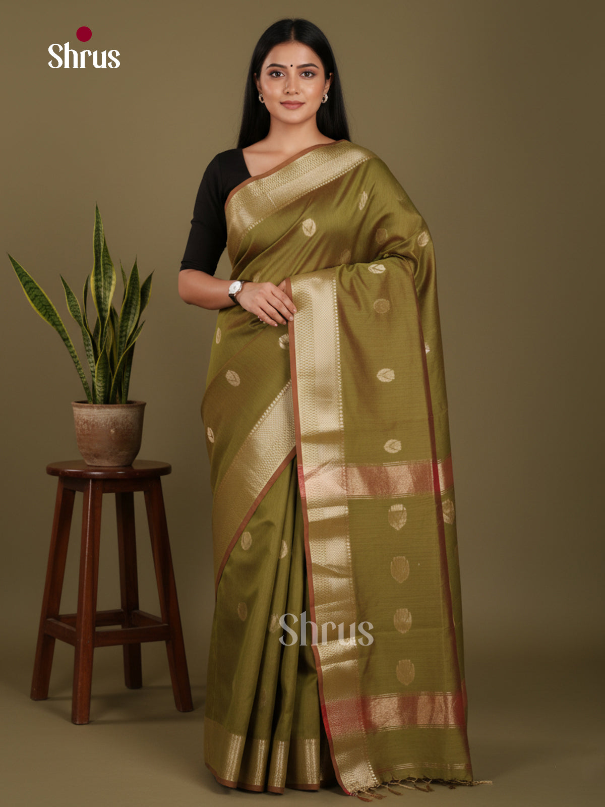 Mehandi Green- Art Maheshwari Saree - Shop on Shrus.com