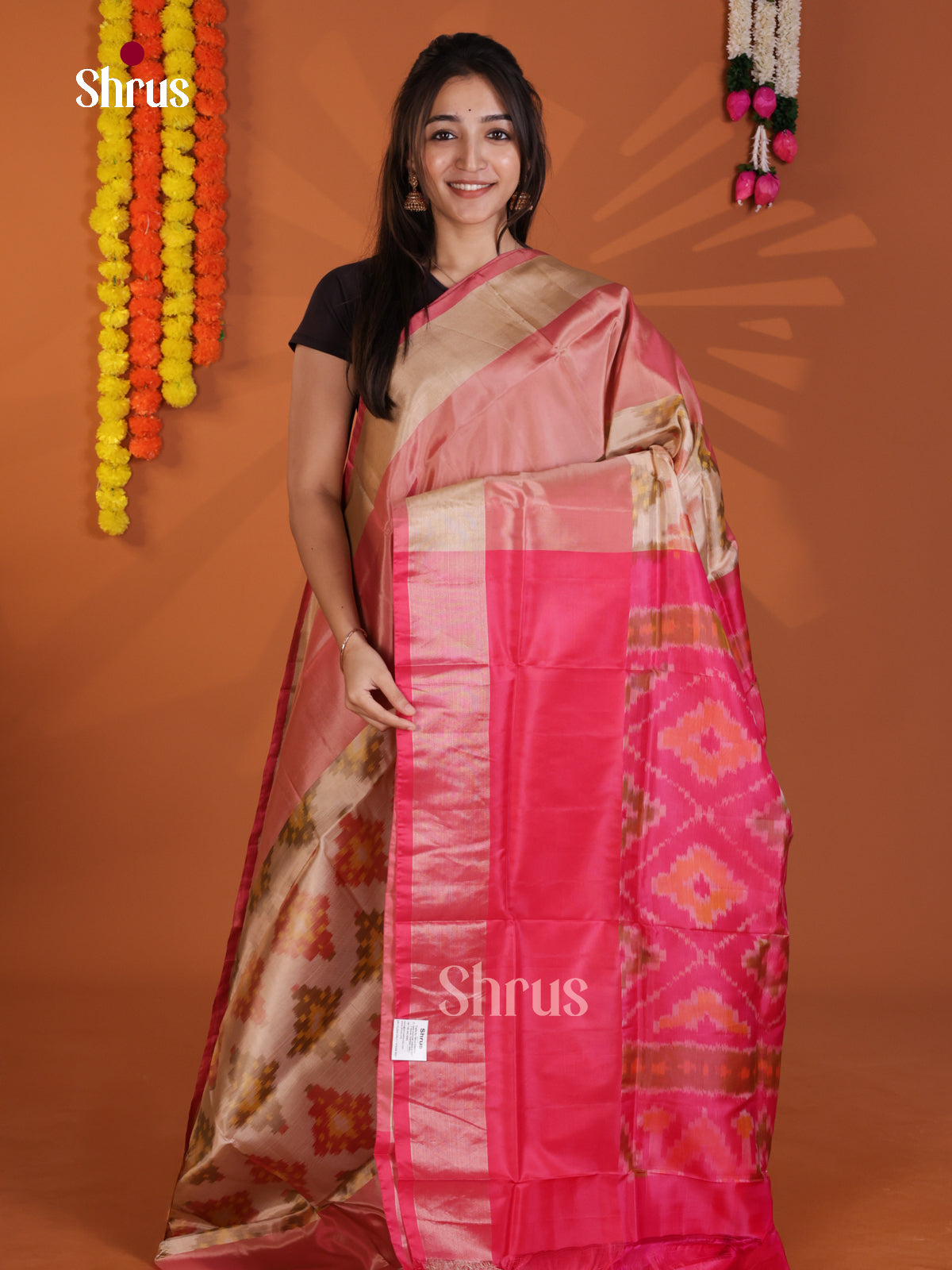 Cream & Pink- Semi uppada Saree