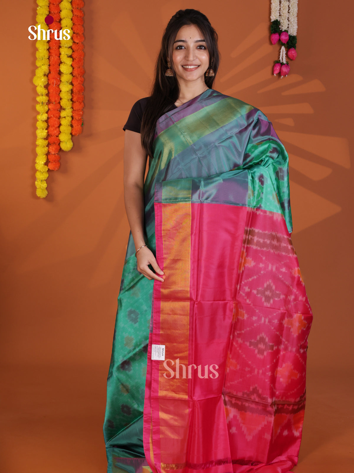 Green & Pink - Semi uppada Saree