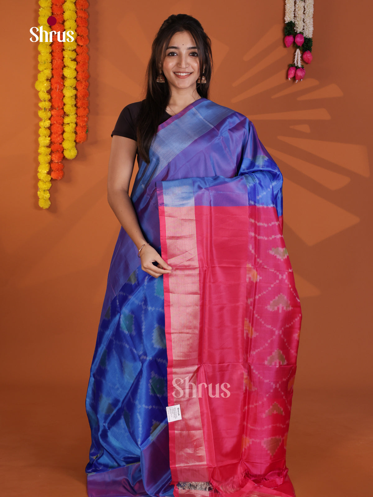 Blue & Pink - Semi uppada Saree