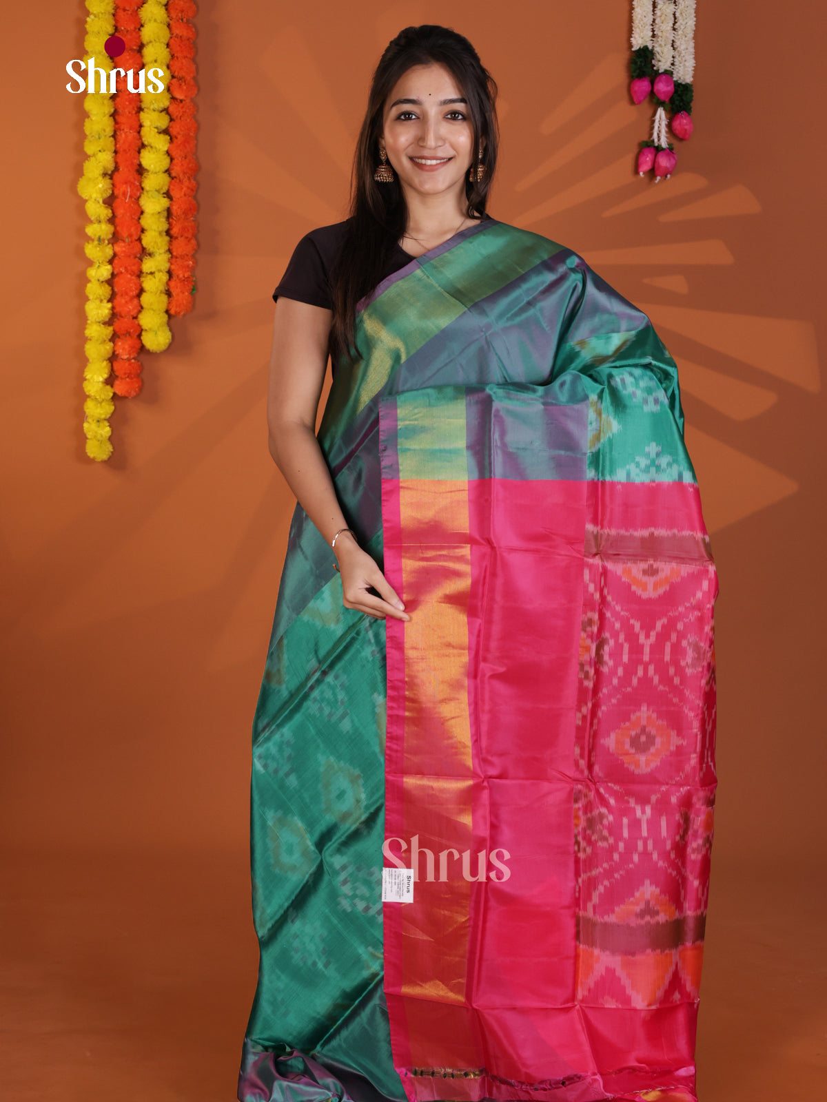 Green & Pink - Semi uppada Saree