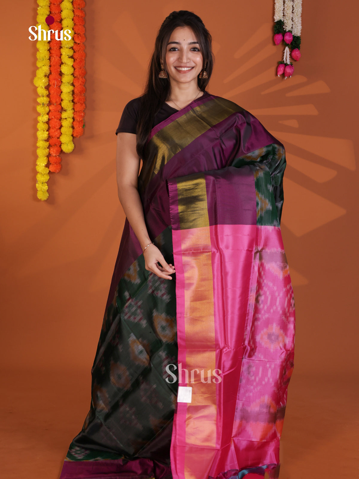 Green & Pink- Semi uppada Saree - Shop on Shrus.com