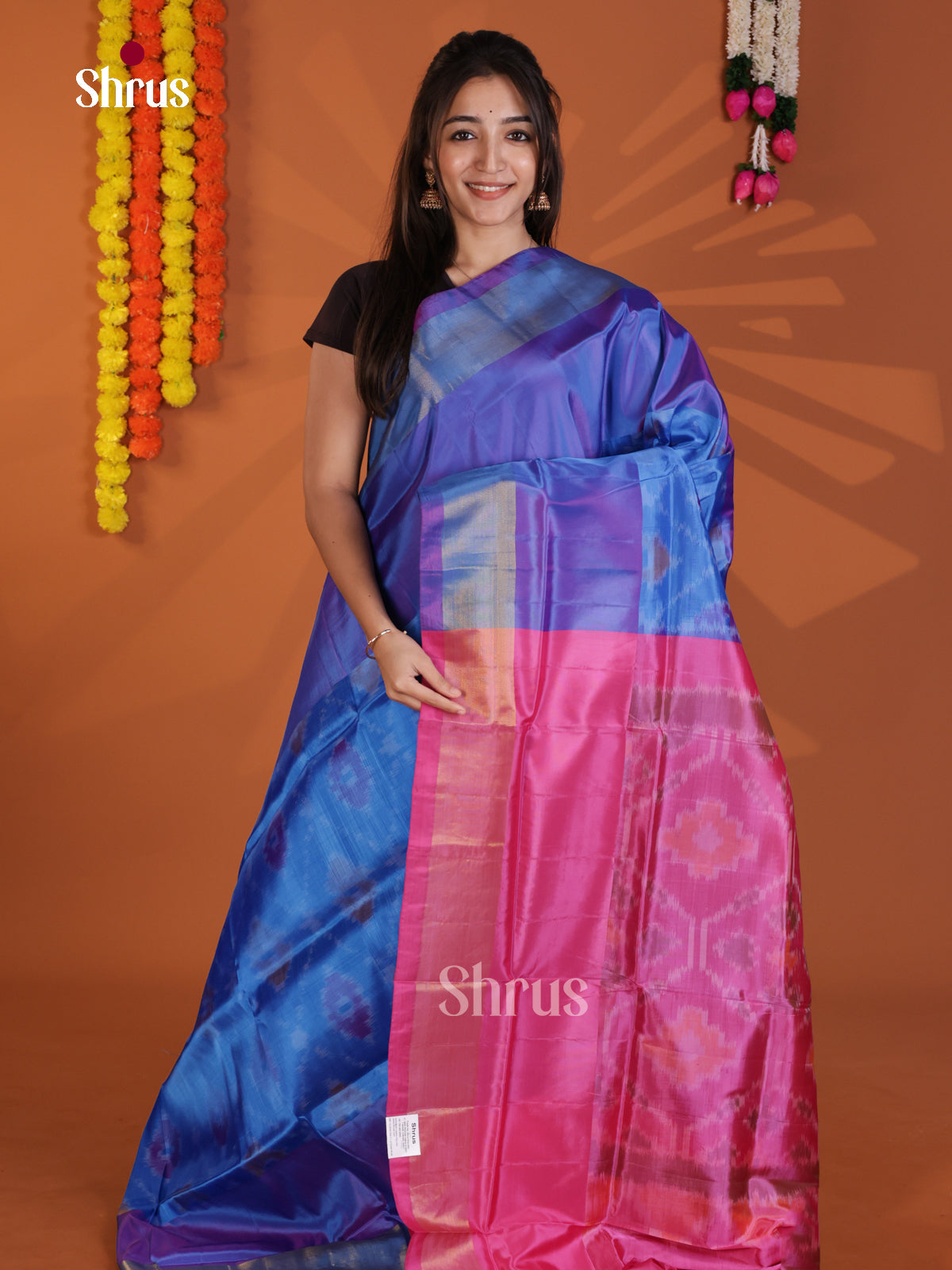 Blue & Pink - Semi uppada Saree