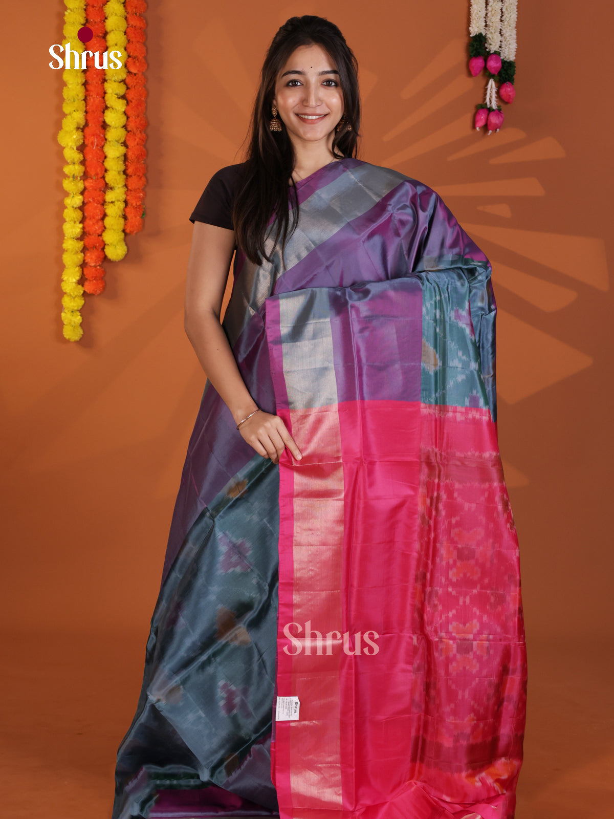 Metallic Green & Pink- Semi uppada Saree