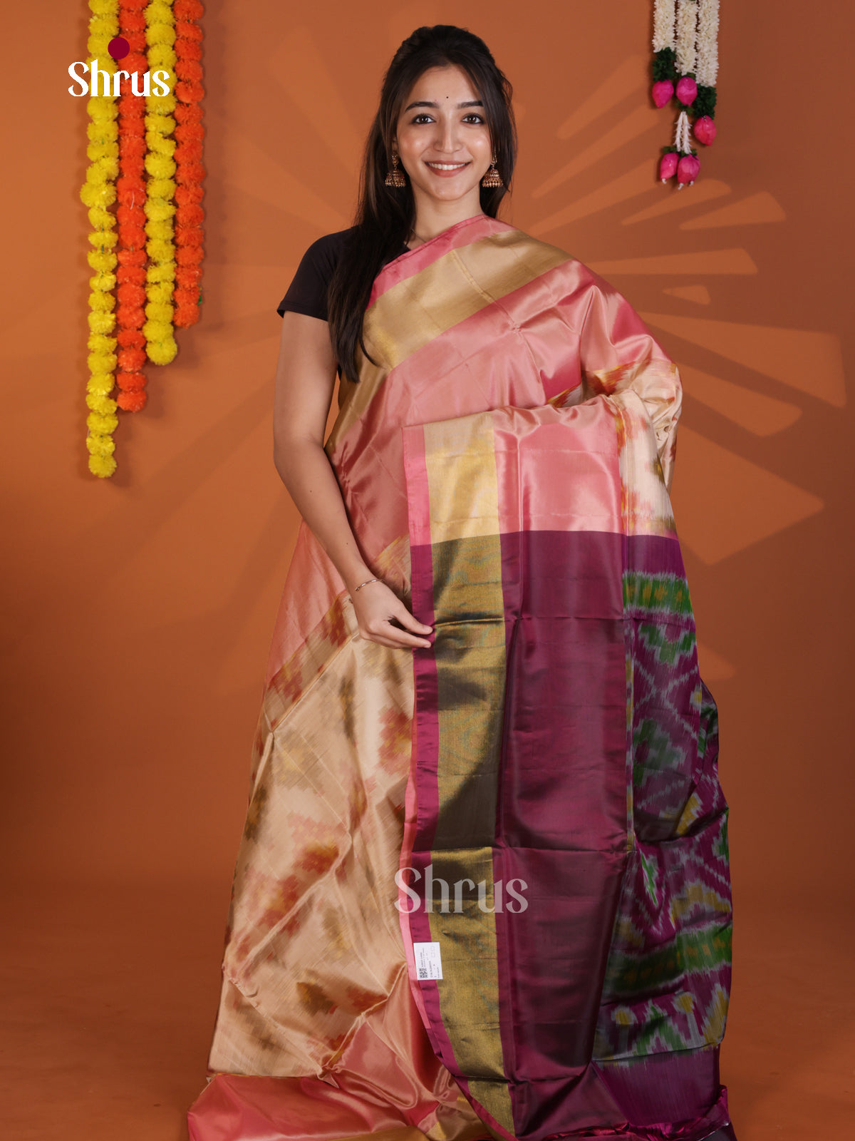 Cream & Maroon- Semi uppada Saree