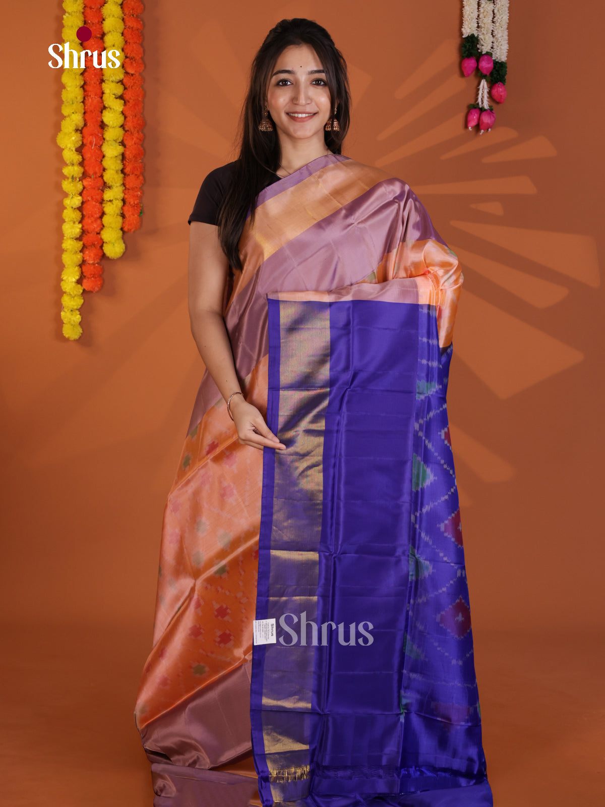 Peachish Orange & Blue - Semi uppada Saree