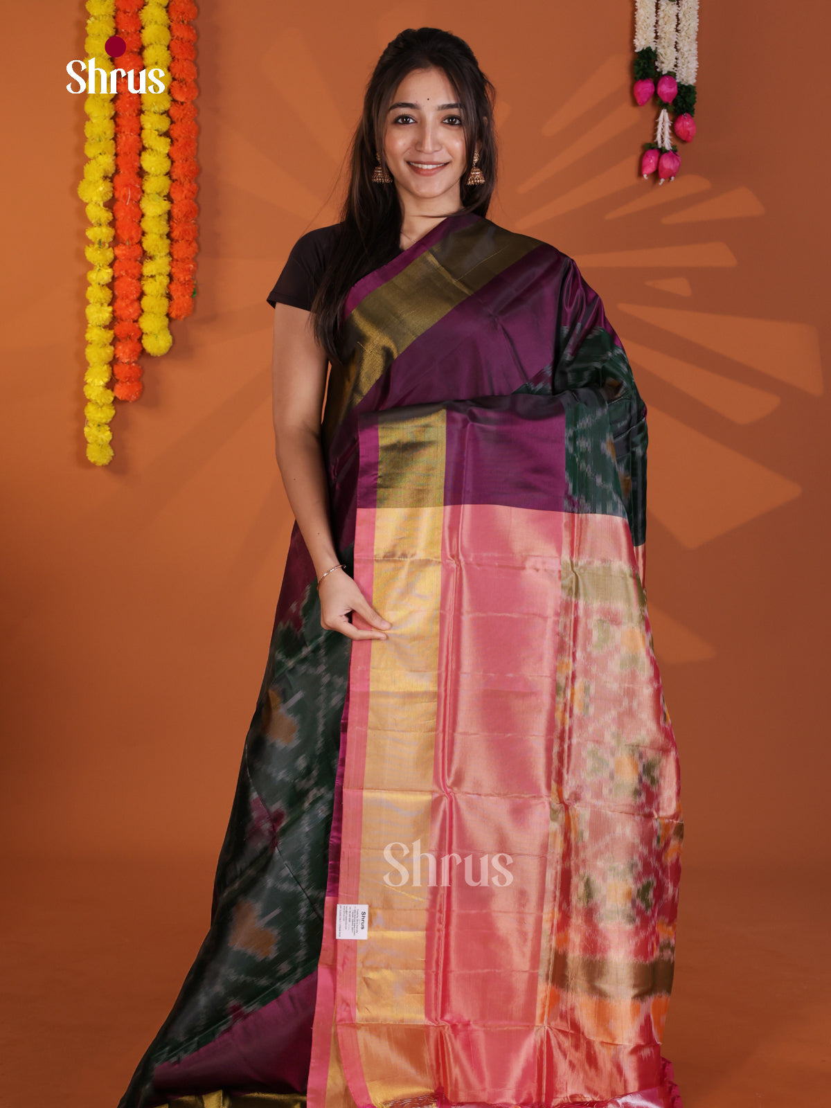 Green & Light Pink - Semi uppada Saree - Shop on Shrus.com