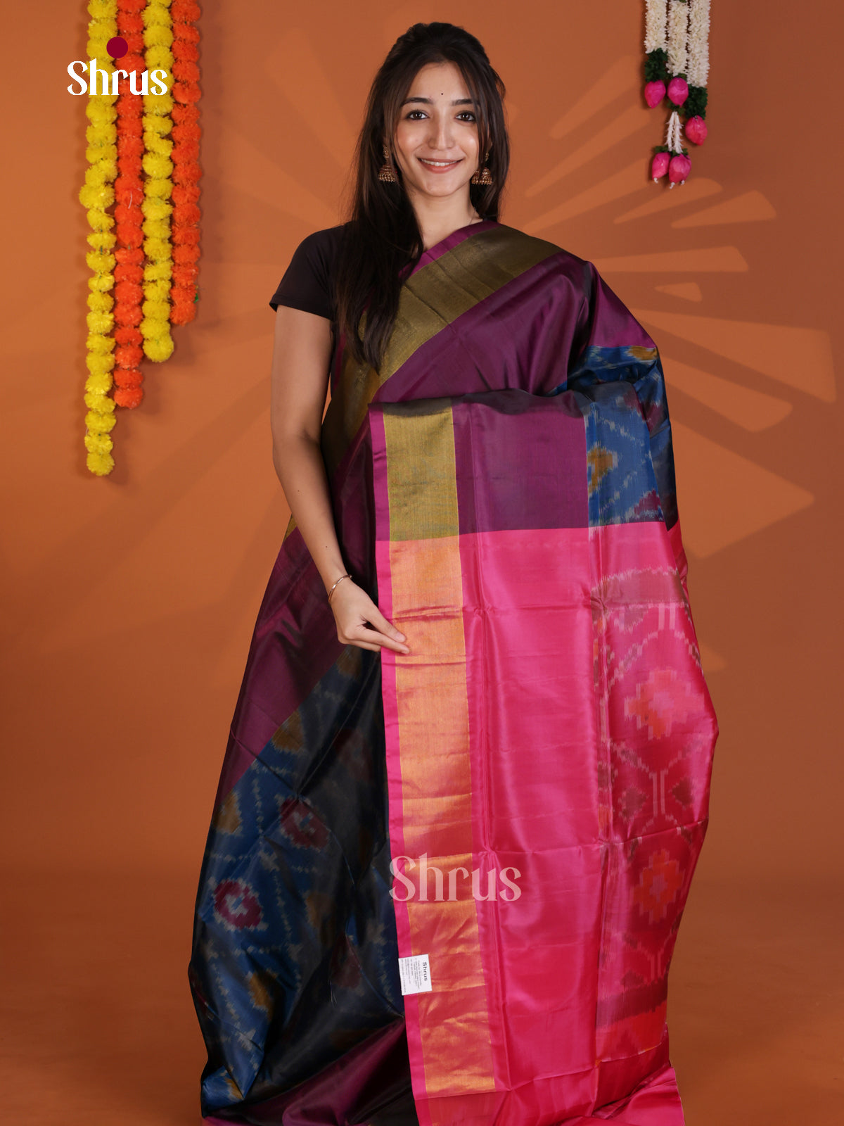 Blue & Pink- Semi uppada Saree - Shop on Shrus.com