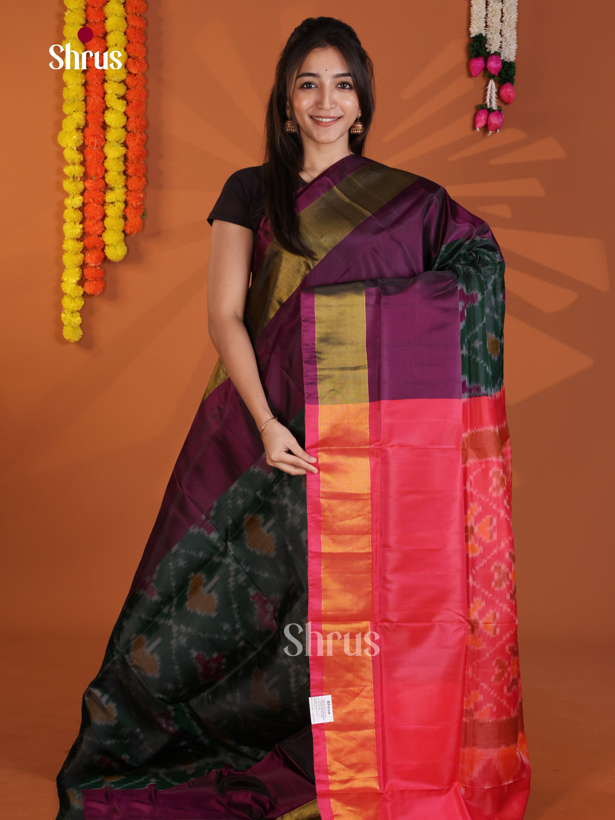 Green & Pink- Semi uppada Saree - Shop on Shrus.com