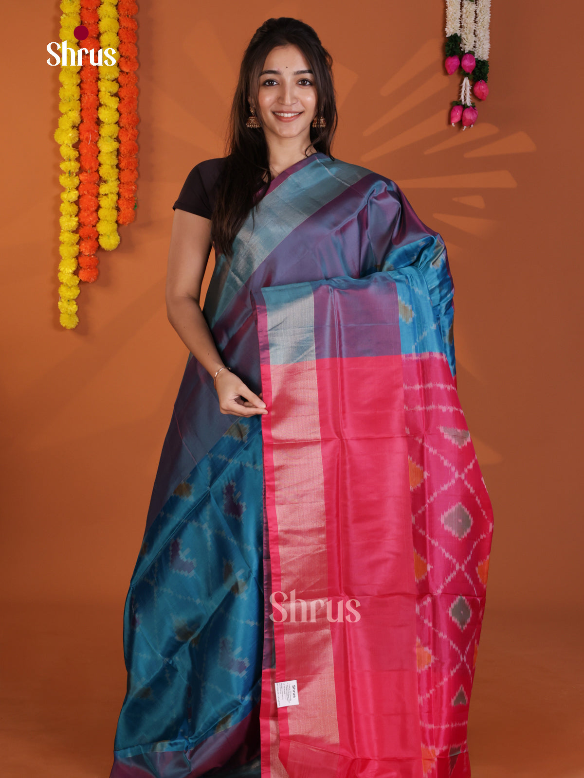 Blue & Pink - Semi uppada Saree