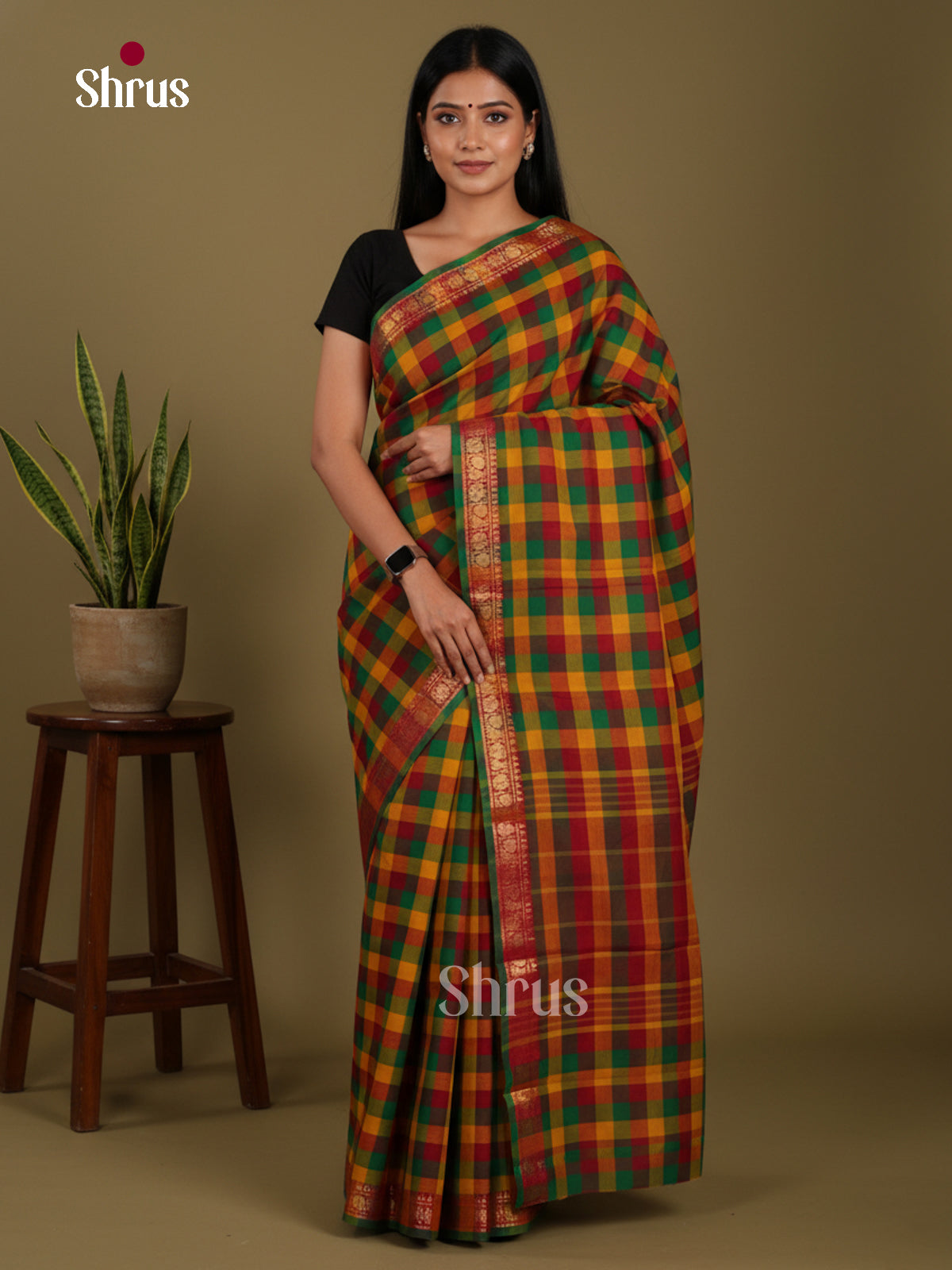 DKS28153 - Chettinad Mix Cotton-Without Blouse Saree