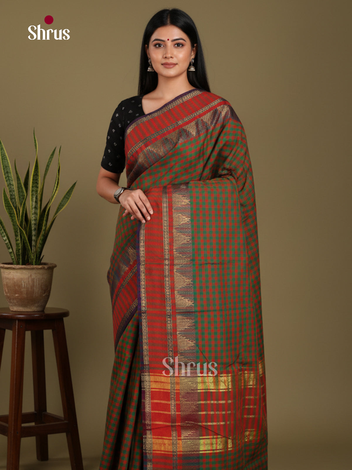 DKS28154 - Chettinad Mix Cotton-Without Blouse Saree