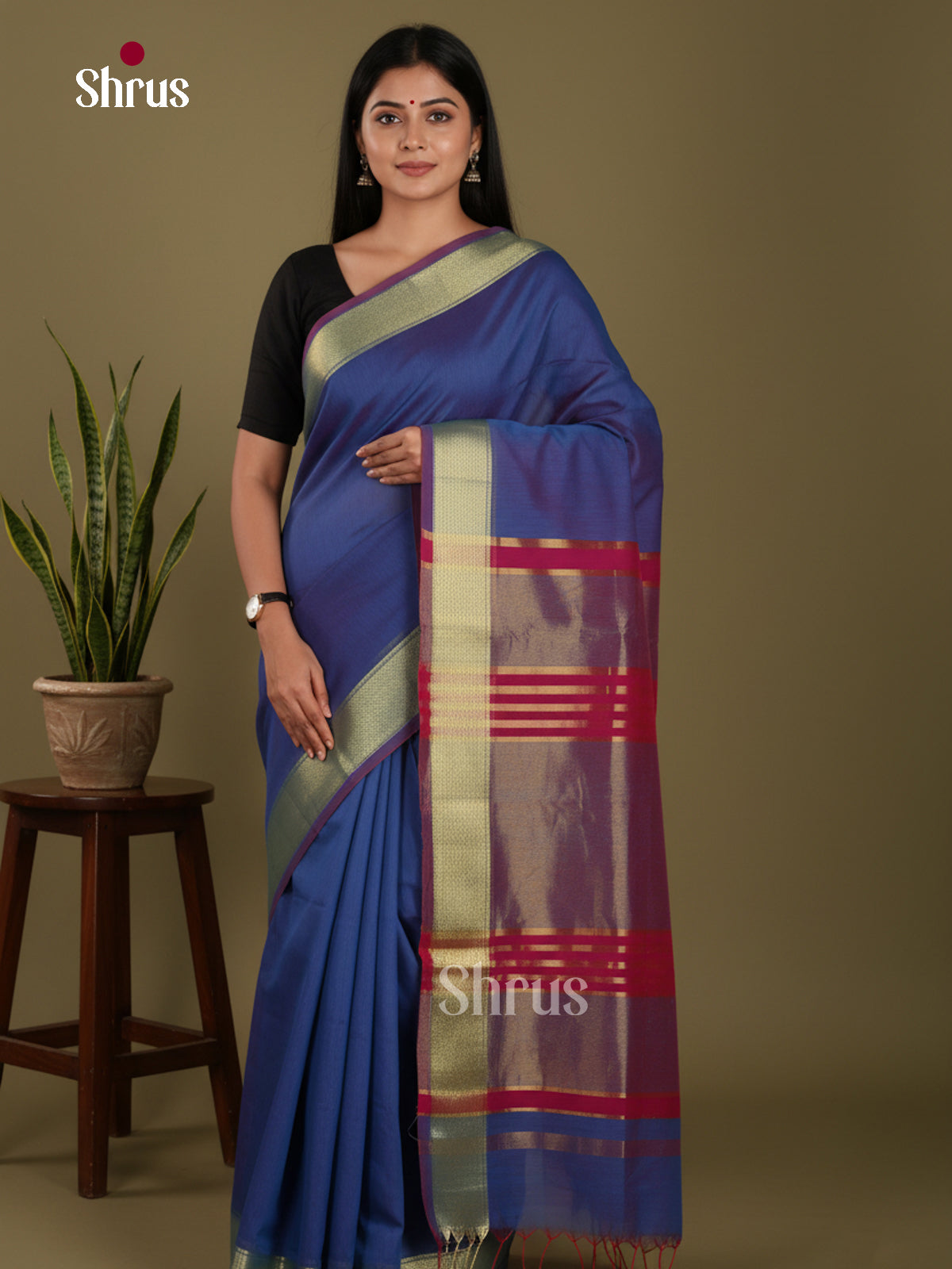 Blue & Majenta Pink - Art Maheshwari Saree