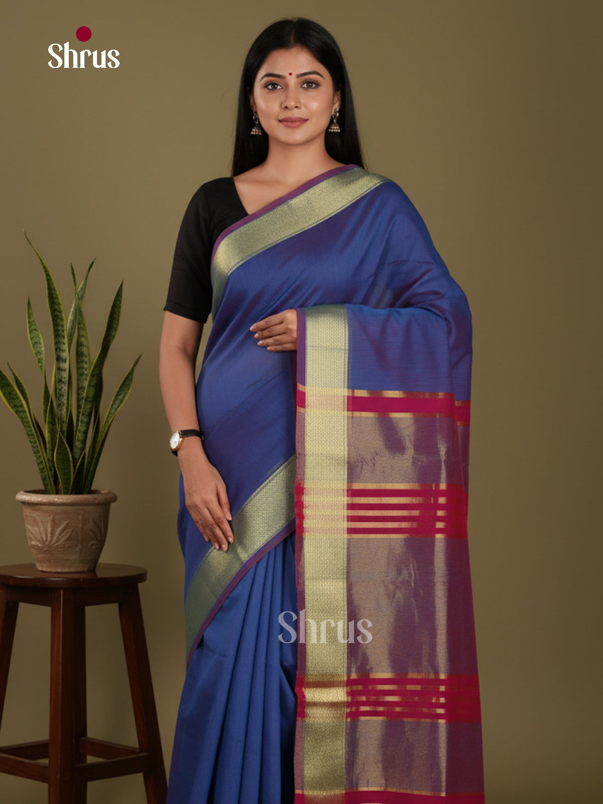 Blue & Majenta Pink - Art Maheshwari Saree