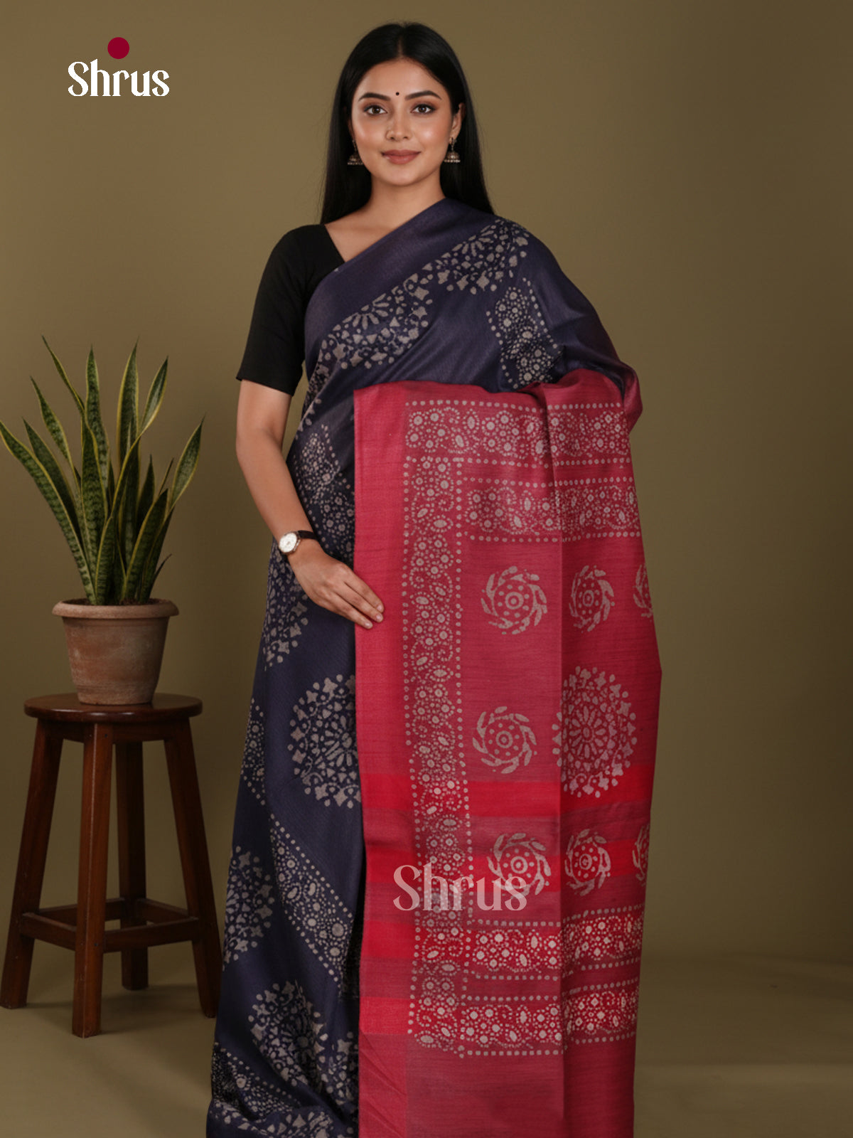 Blue & Red - Bhatik Saree