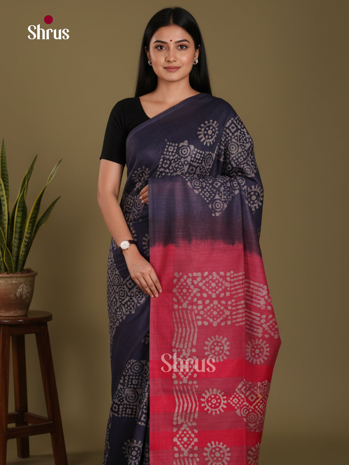 Blue & Red - Bhatik Saree