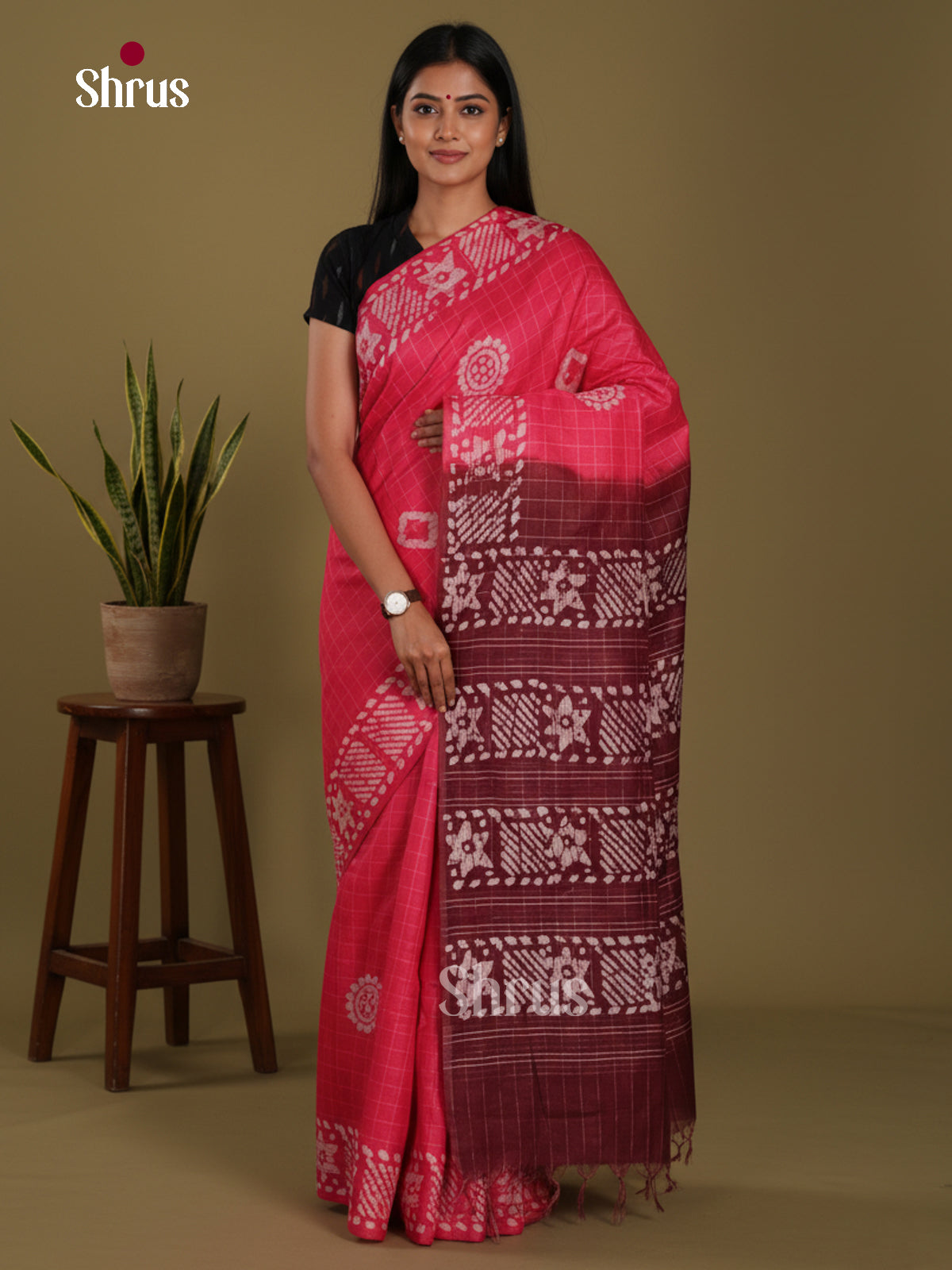 Pink & Maroon - Bhatik Saree