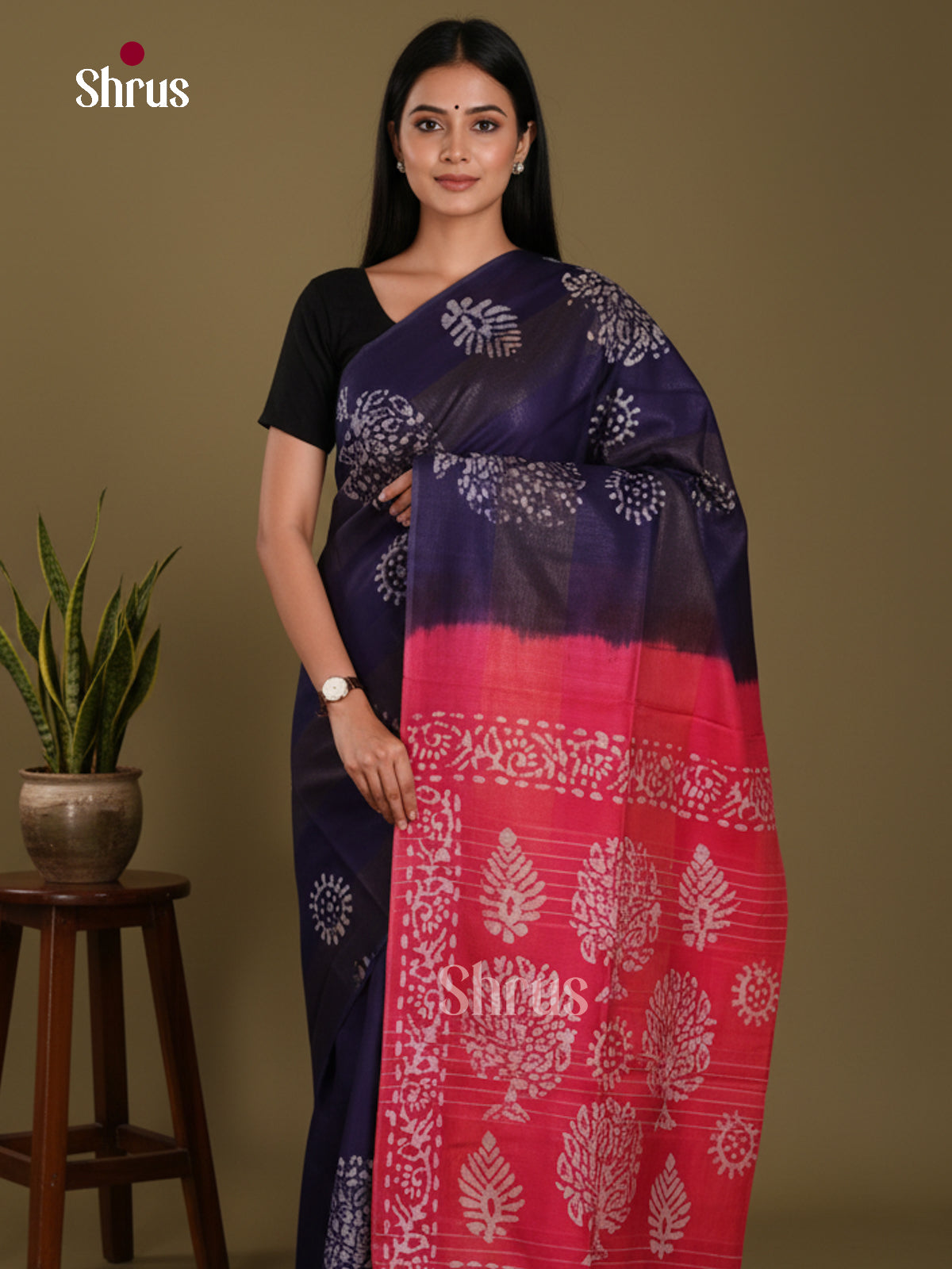 Blue & Pink- Bhatik Saree