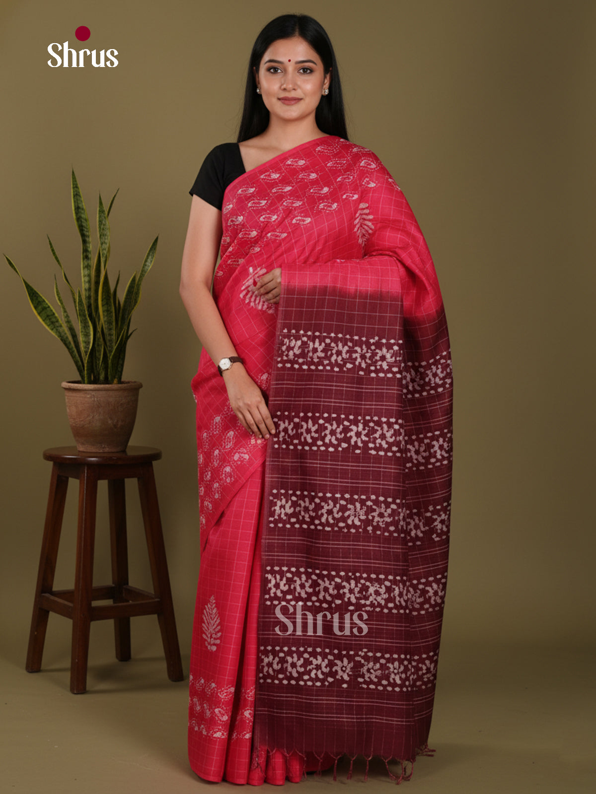 Pink & Maroon - Bhatik Saree