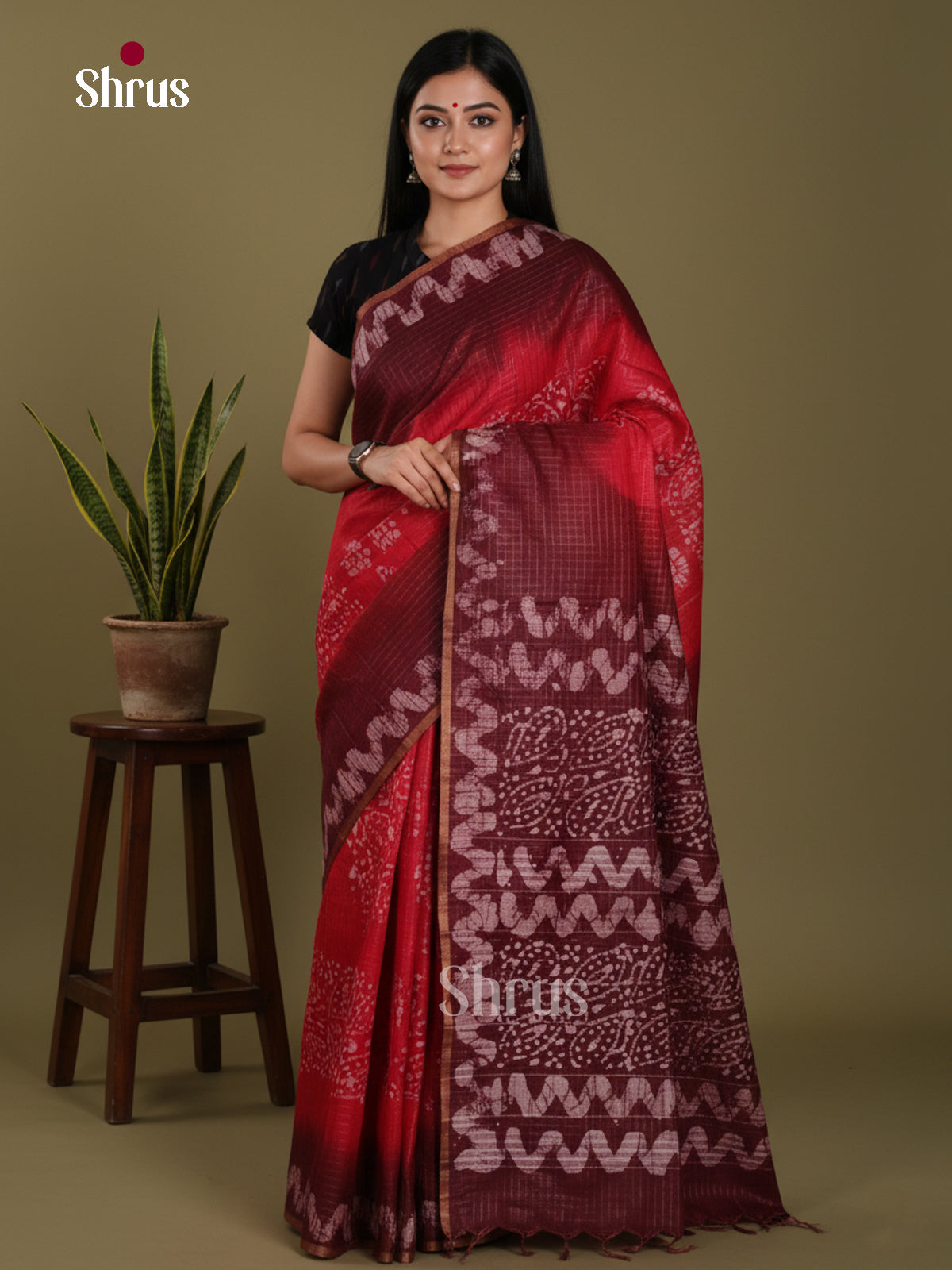 Red & Maroon - Bhatik Saree