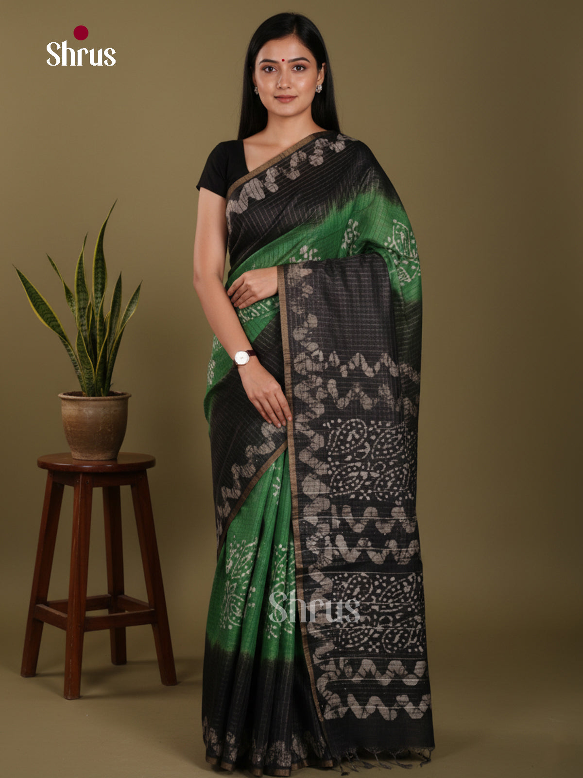 Green & Black- Bhatik Saree