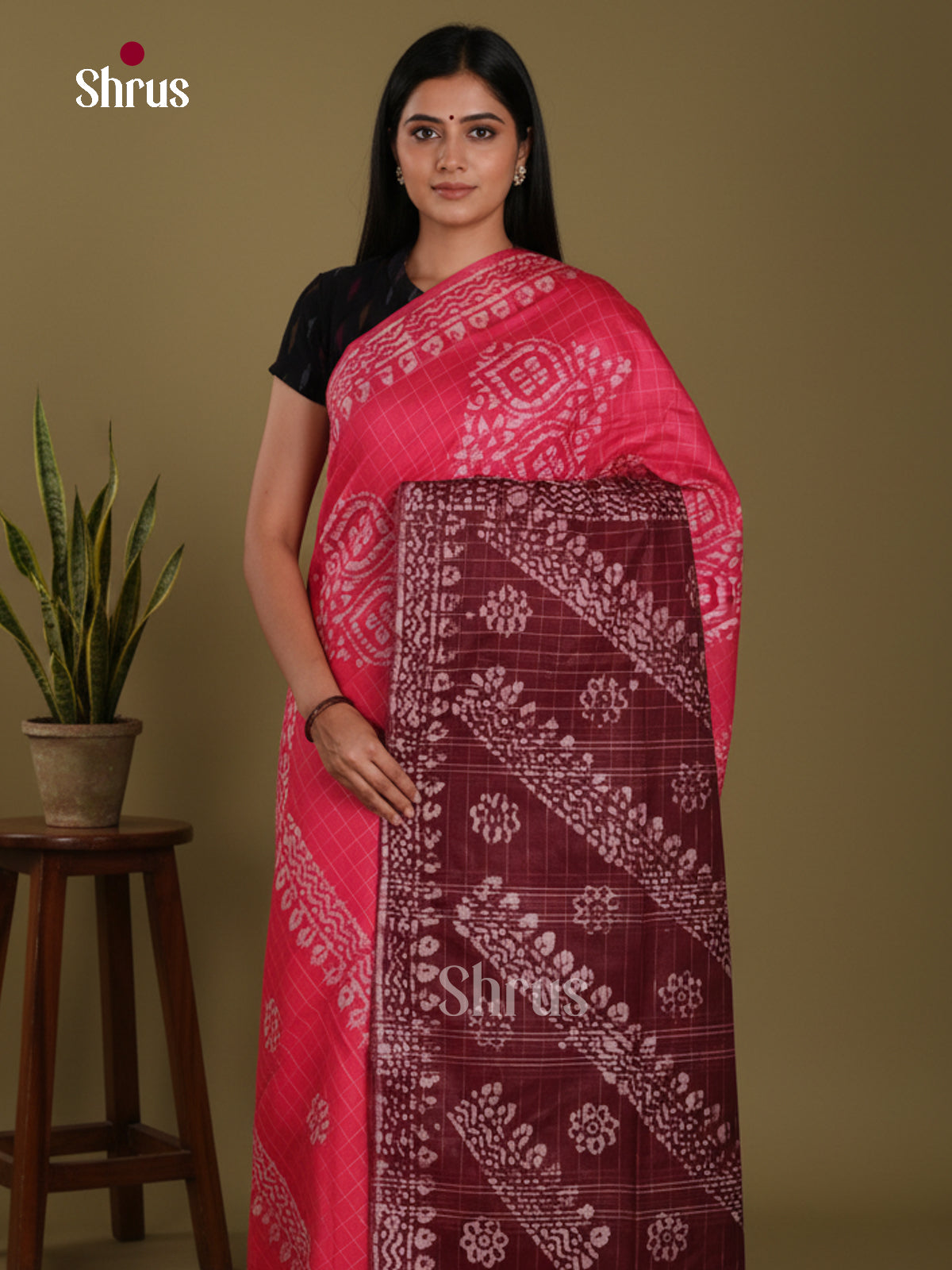 Pink & Maroon - Bhatik Saree