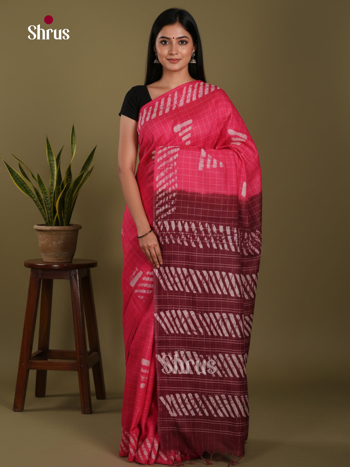 Pink & Maroon - Bhatik Saree