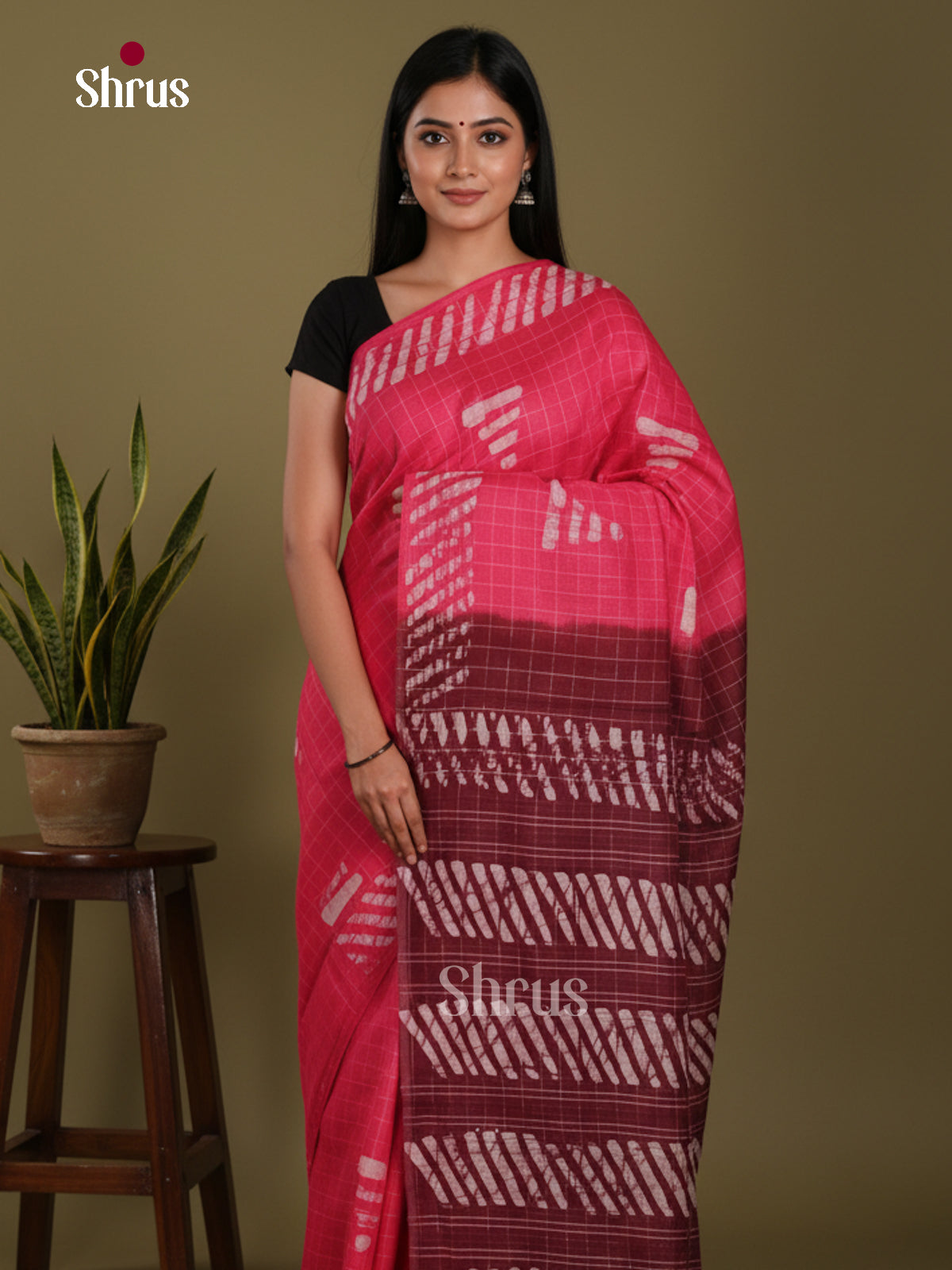 Pink & Maroon - Bhatik Saree