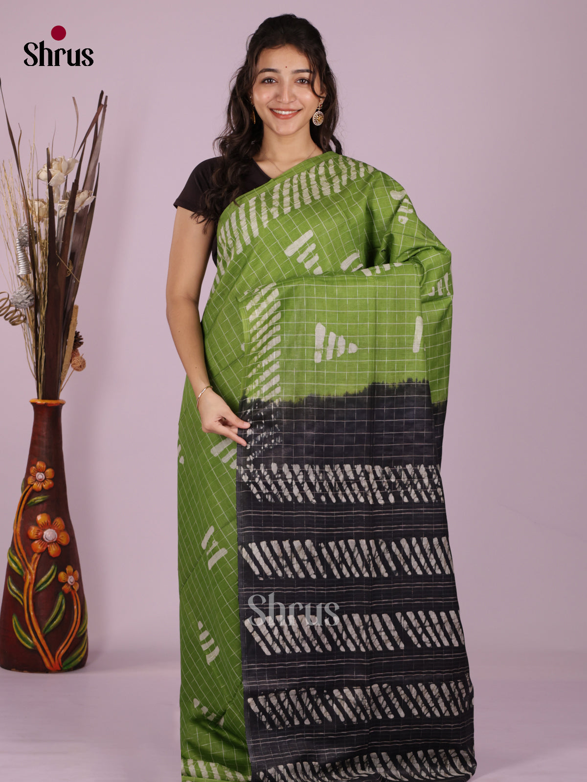 Light Green & Black - Bhatik Saree