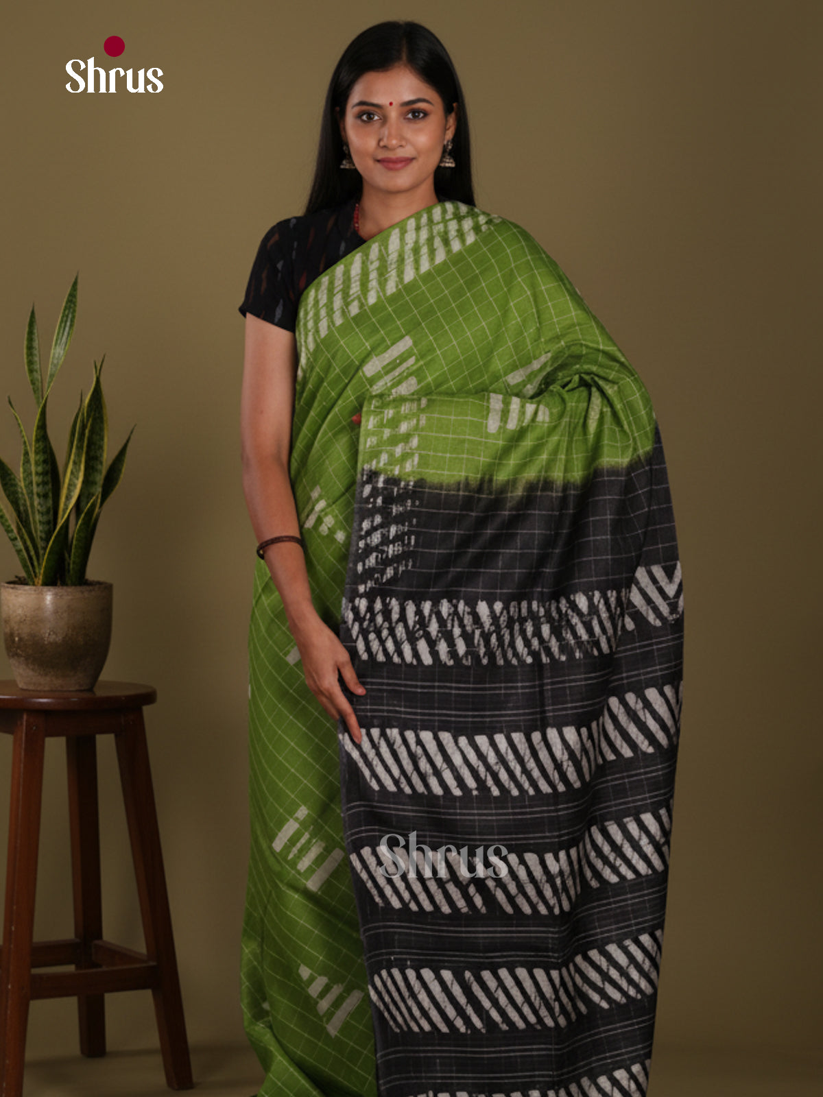 Light Green & Black - Bhatik Saree - Shop on Shrus.com