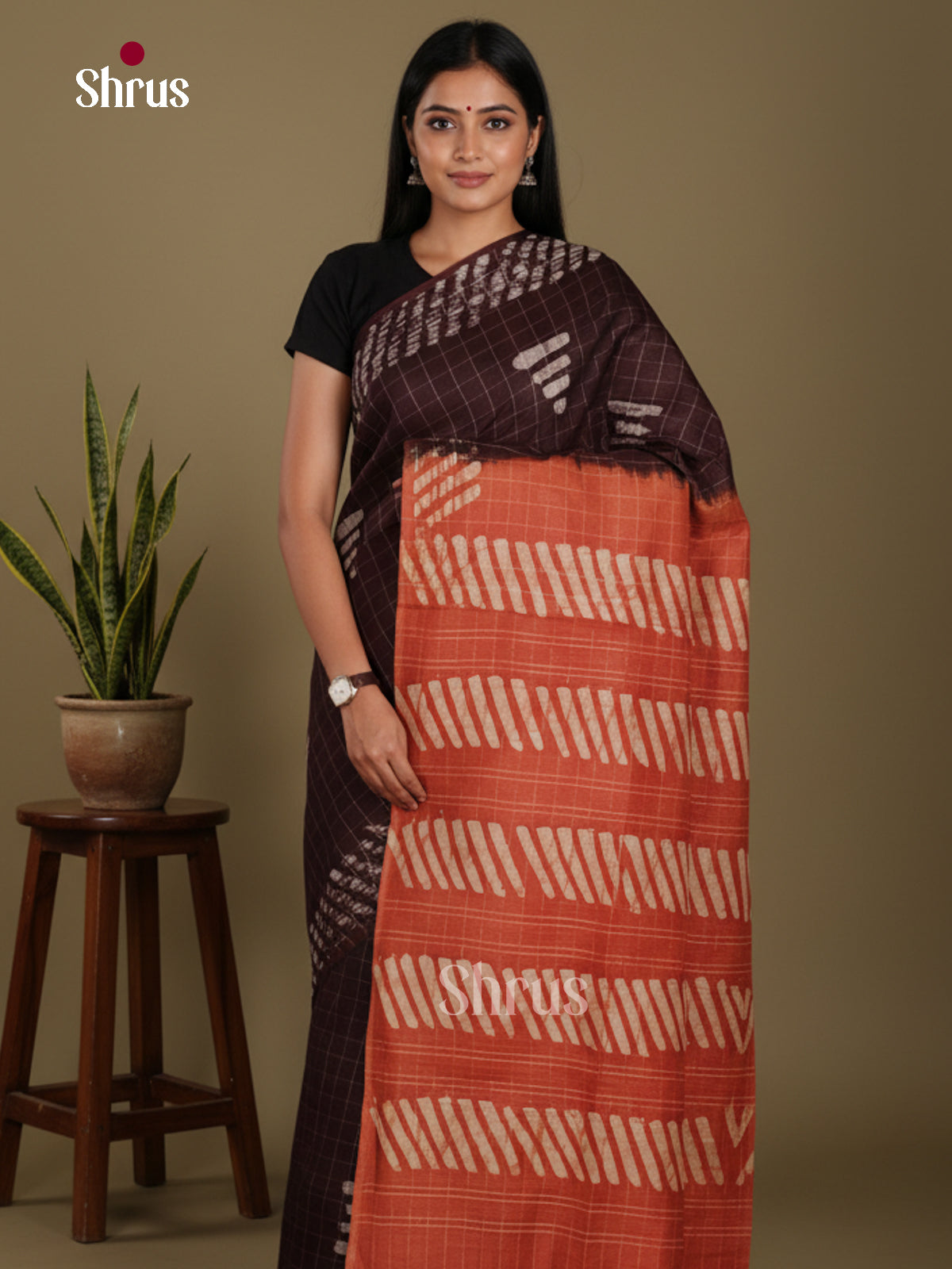 Coffee Brown & Brick - Bhatik Saree