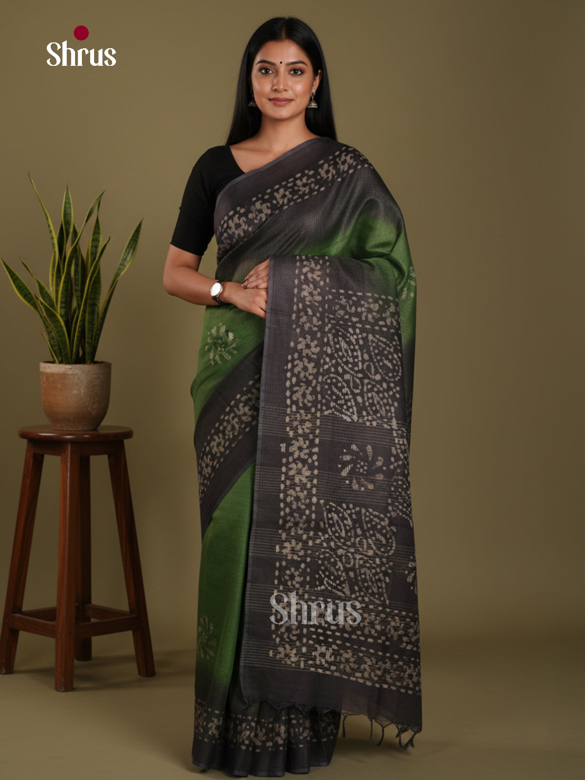Green & Black- Bhatik Saree - Shop on Shrus.com