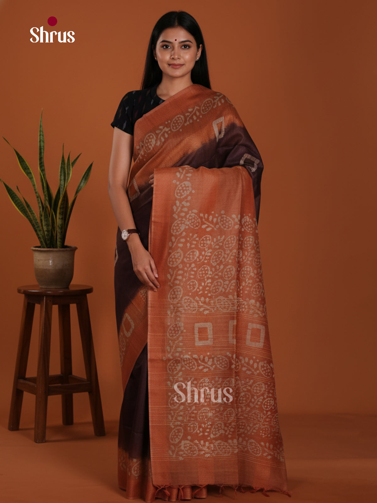 Coffee Brown & Brown - Bhatik Saree